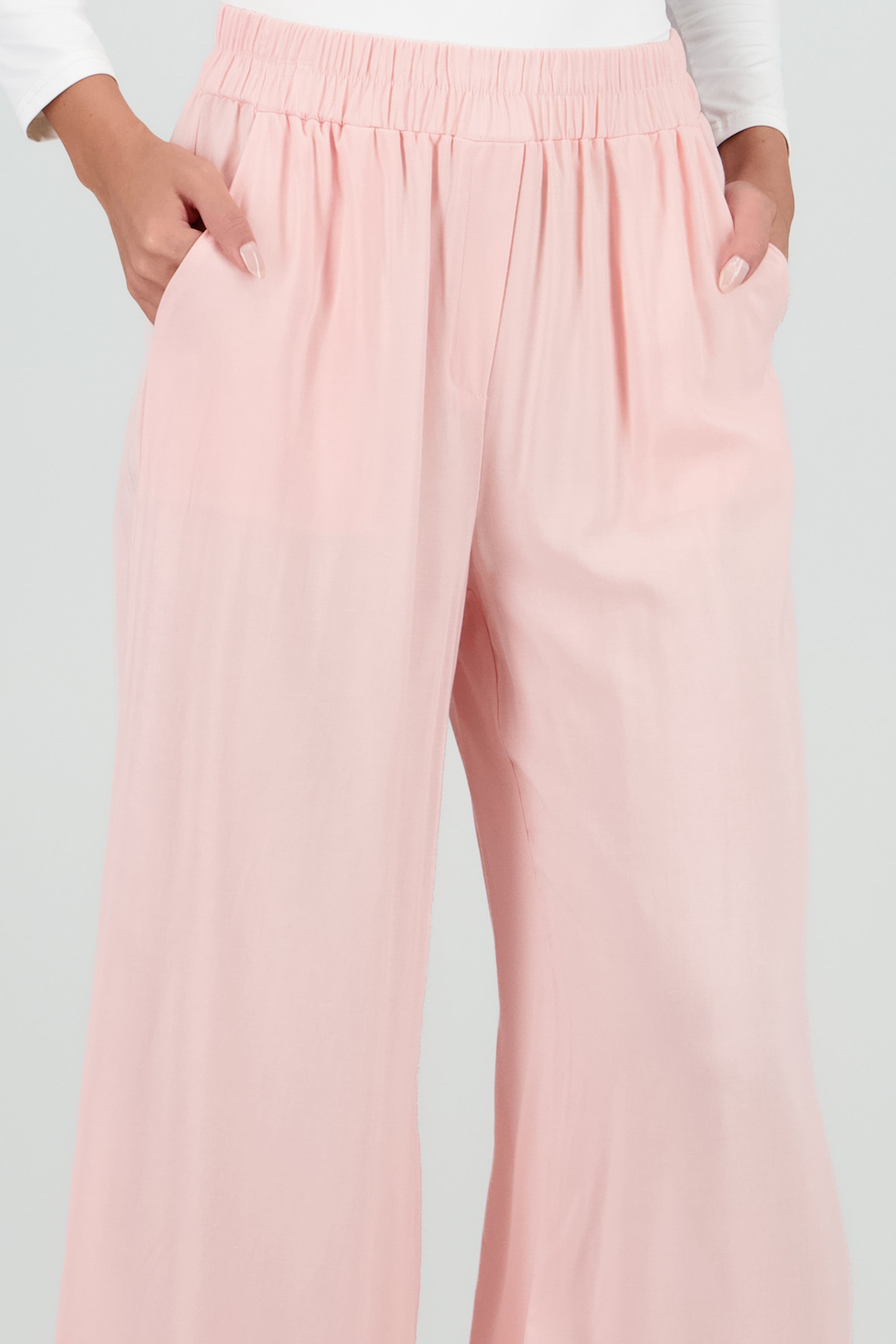 Pantalón Wide Leg Cintura Alta Fruncida ROSA PASTEL