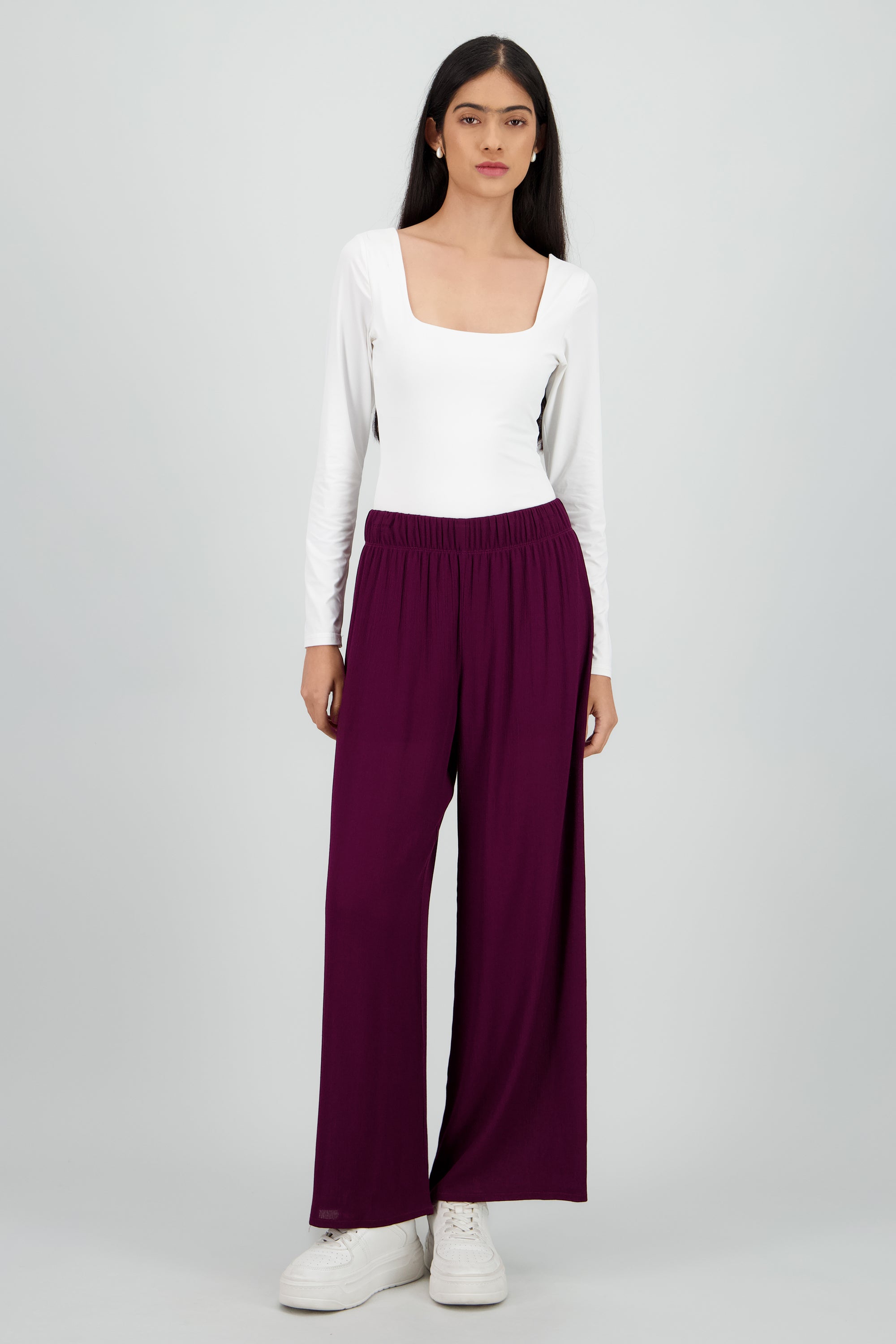 Pantalón Wide Leg Cintura Elástico CIRUELA