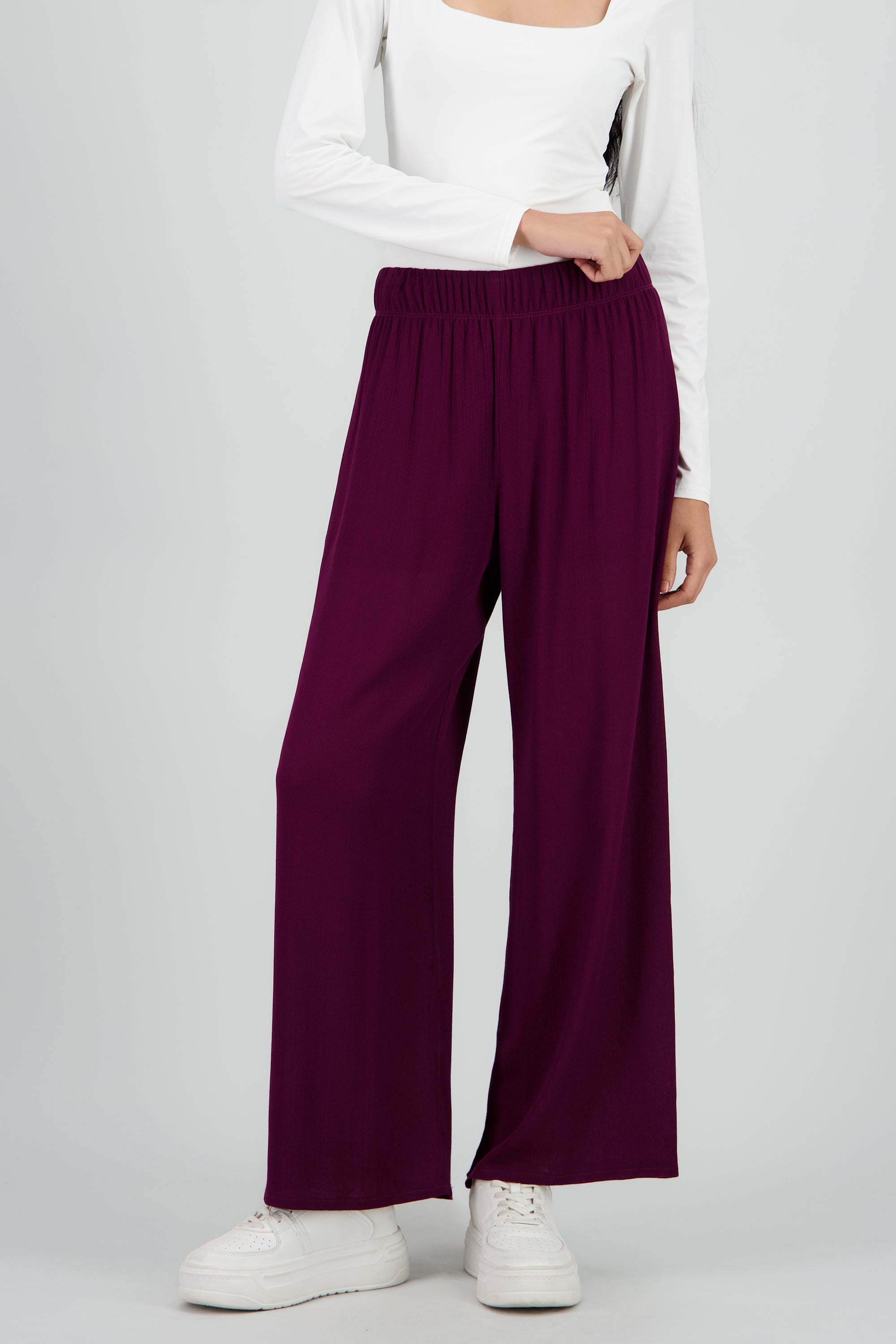 Pantalón Wide Leg Cintura Elástico CIRUELA