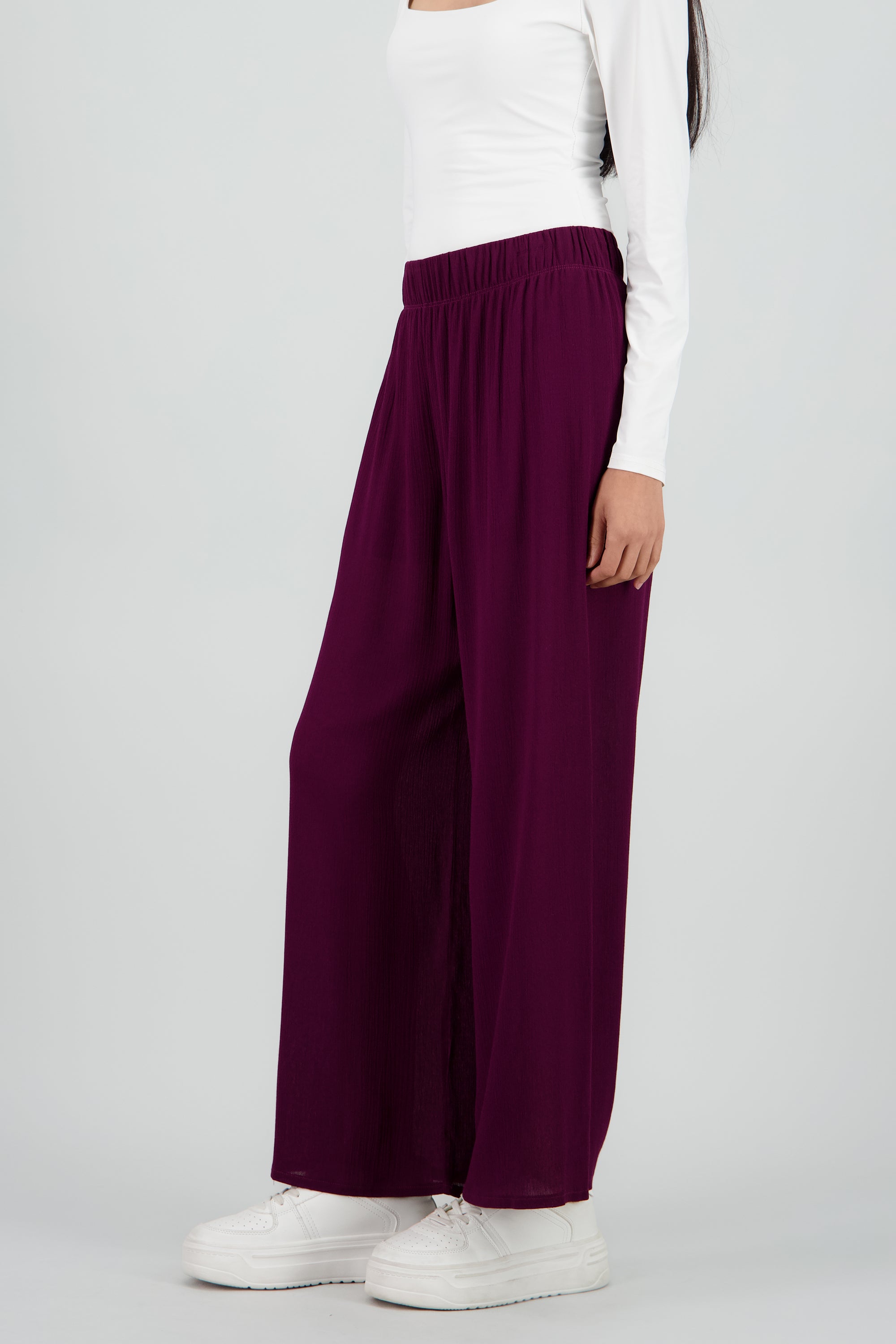 Pantalón Wide Leg Cintura Elástico CIRUELA