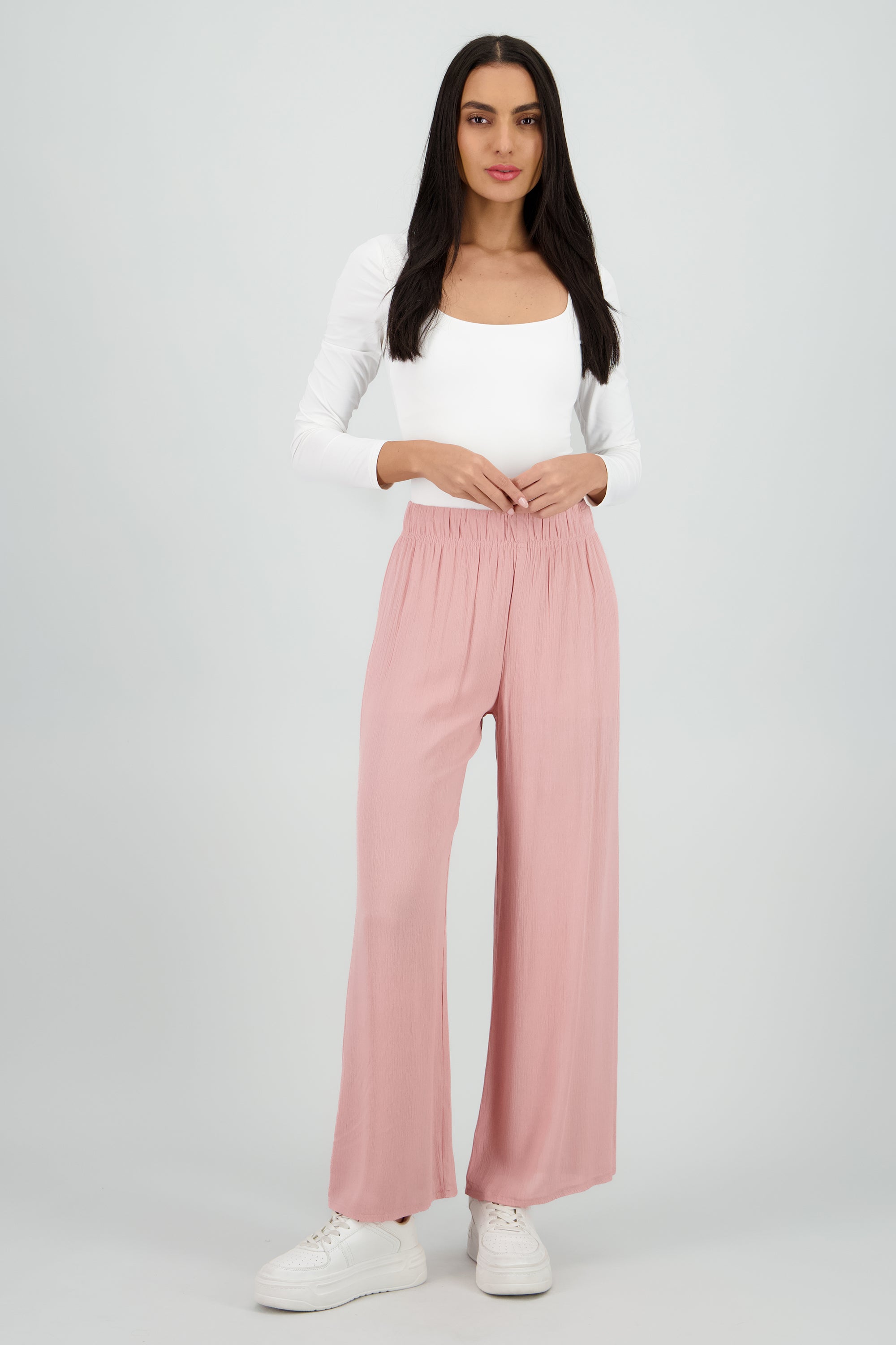 Pantalón Wide Leg Cintura Elástico ROSA PASTEL