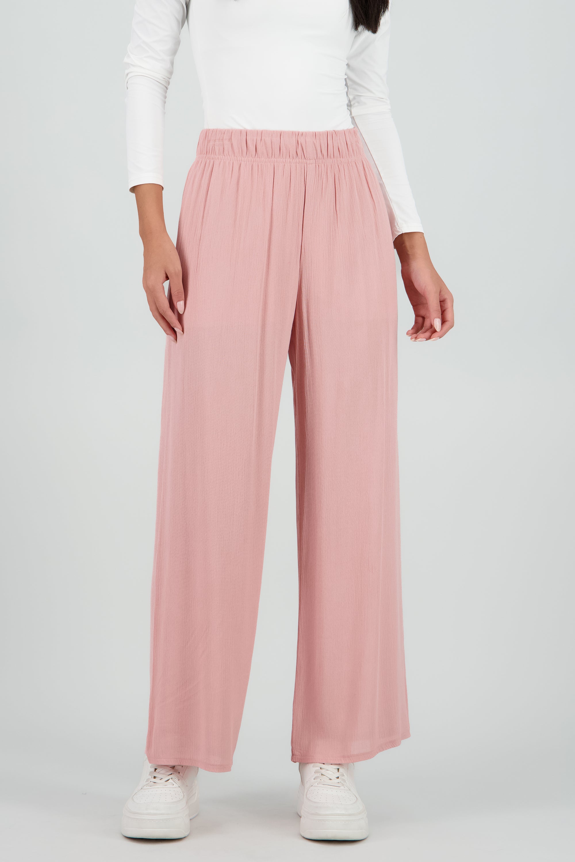 Pantalón Wide Leg Cintura Elástico ROSA PASTEL