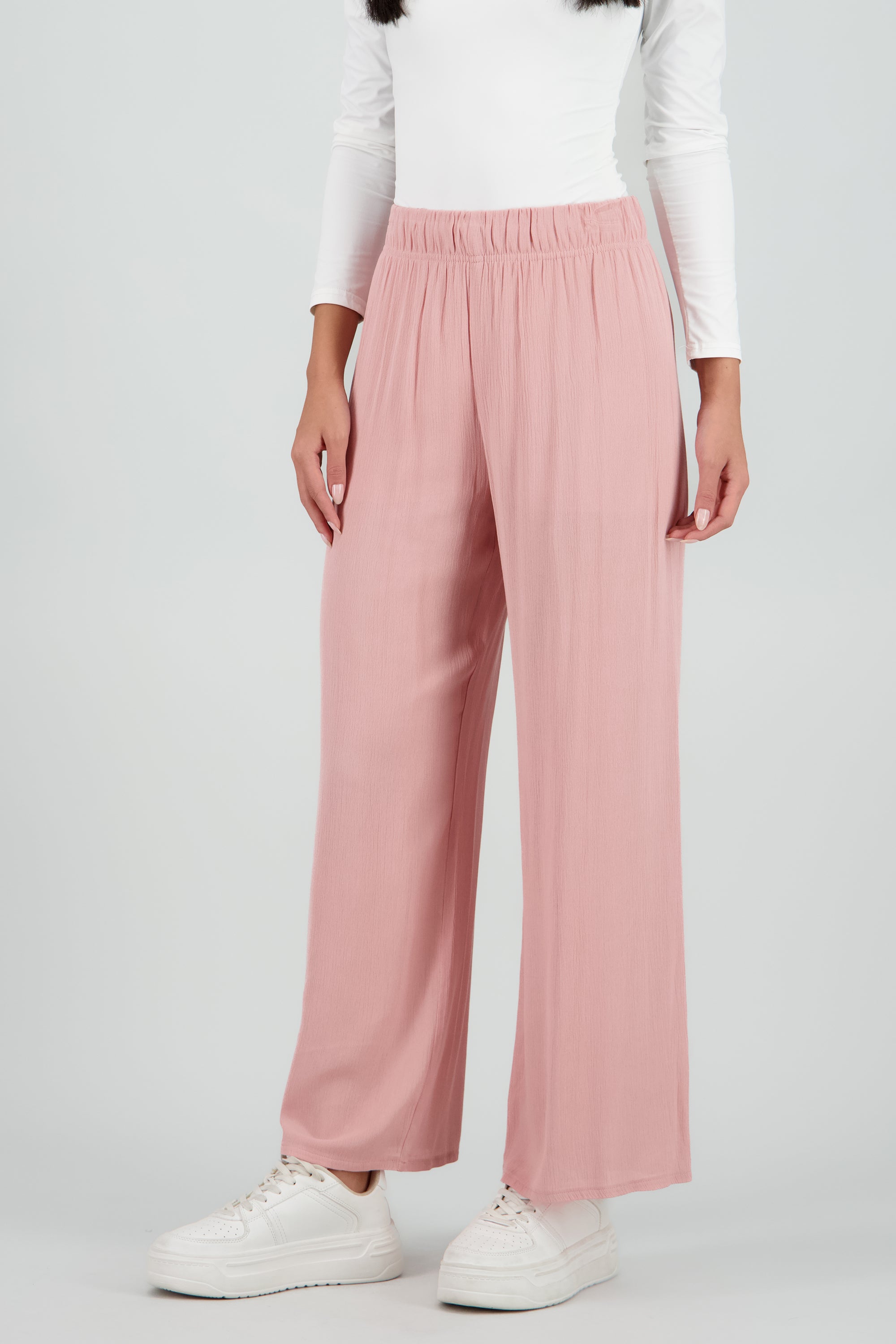 Pantalón Wide Leg Cintura Elástico ROSA PASTEL