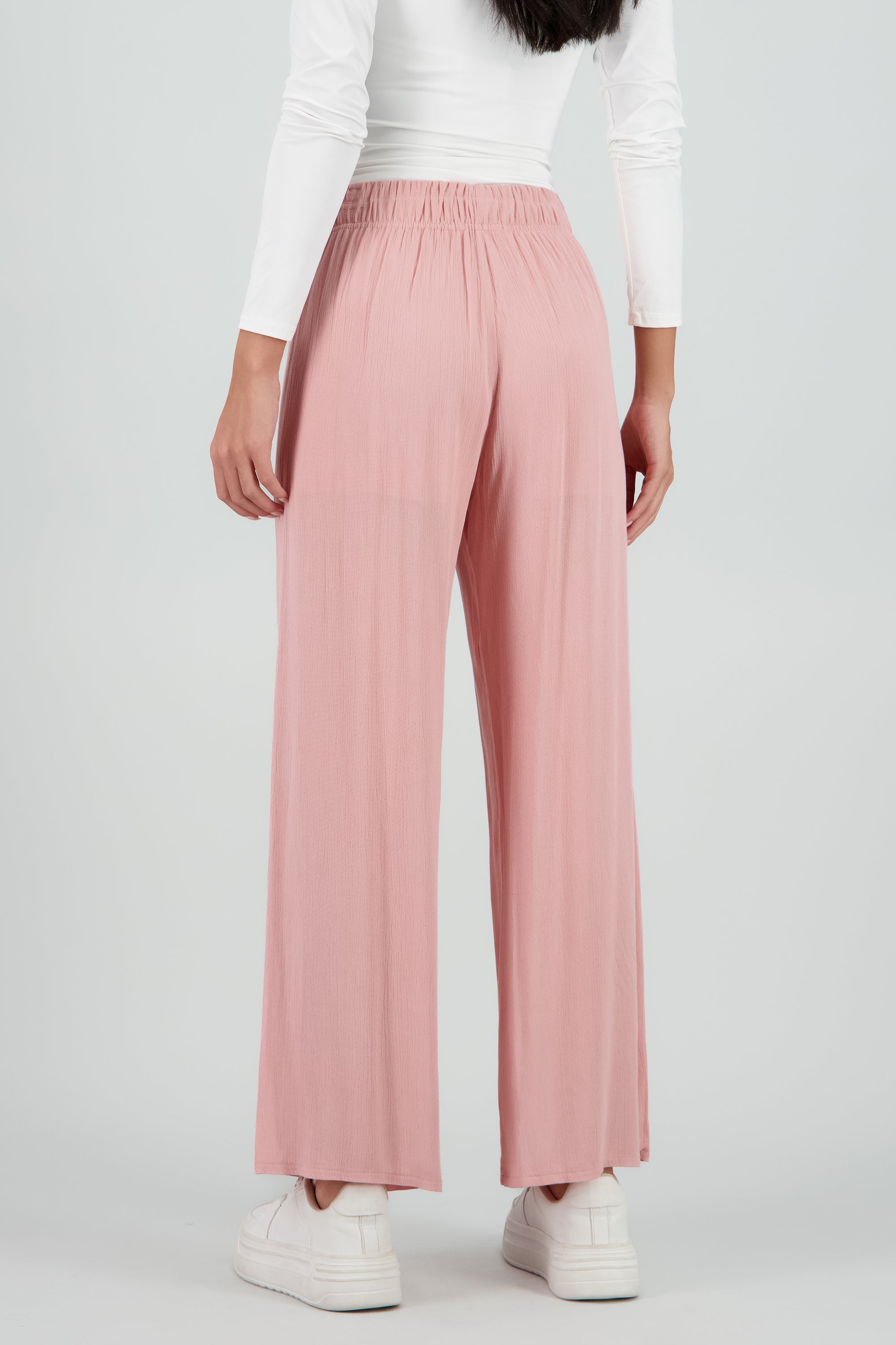 Pantalón Wide Leg Cintura Elástico ROSA PASTEL