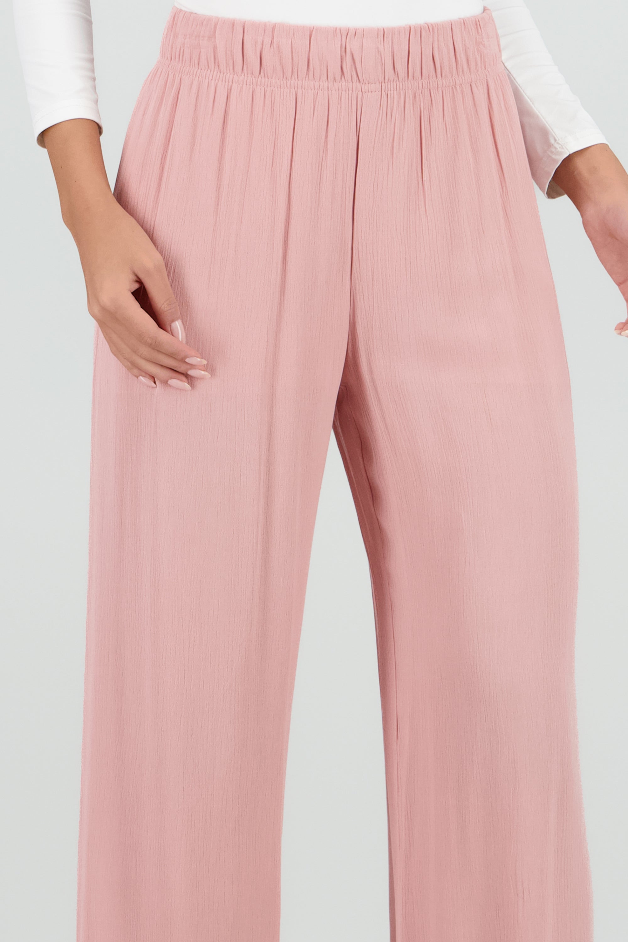 Pantalón Wide Leg Cintura Elástico ROSA PASTEL