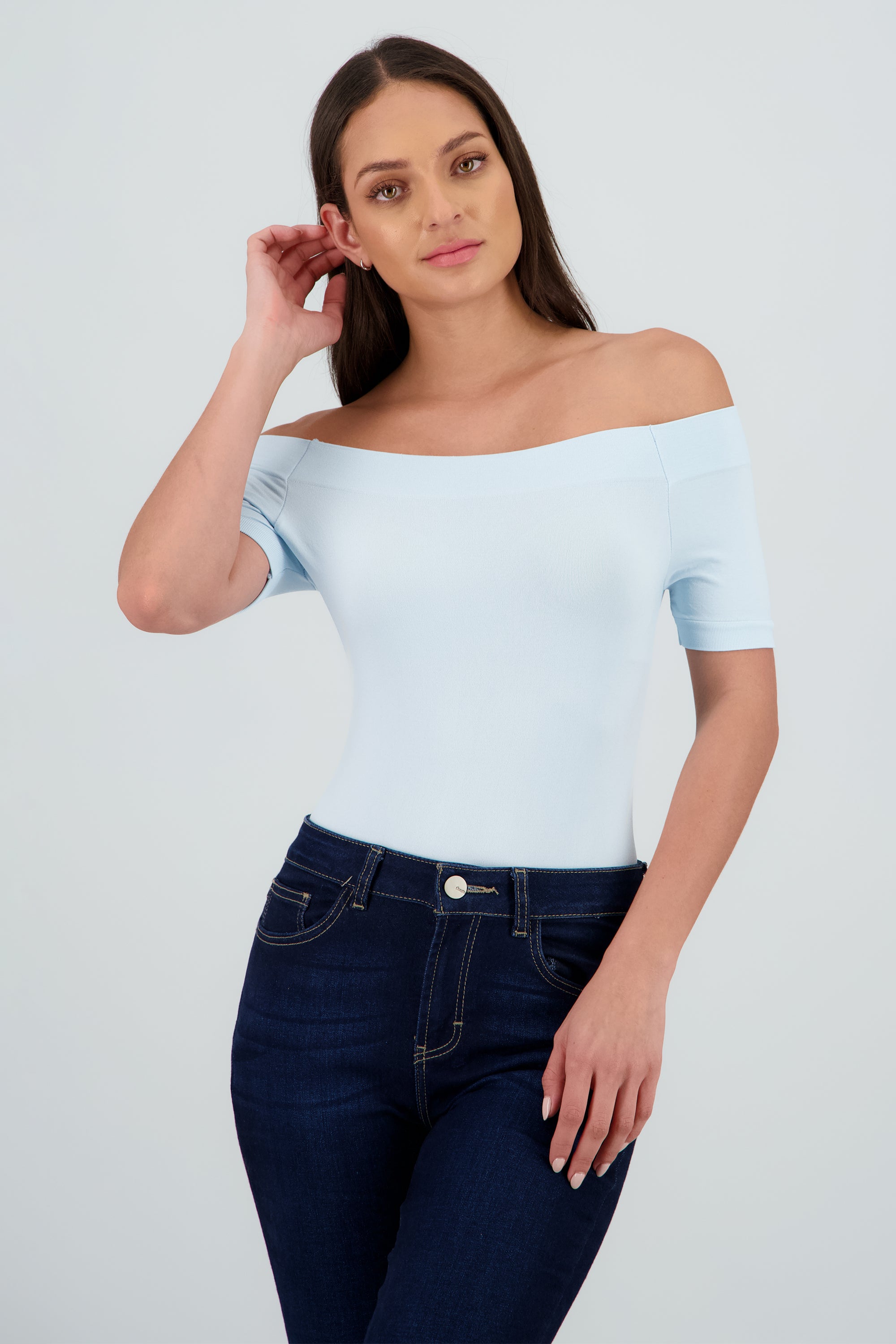Bodysuit Liso Hombros Descubiertos AZUL PASTEL