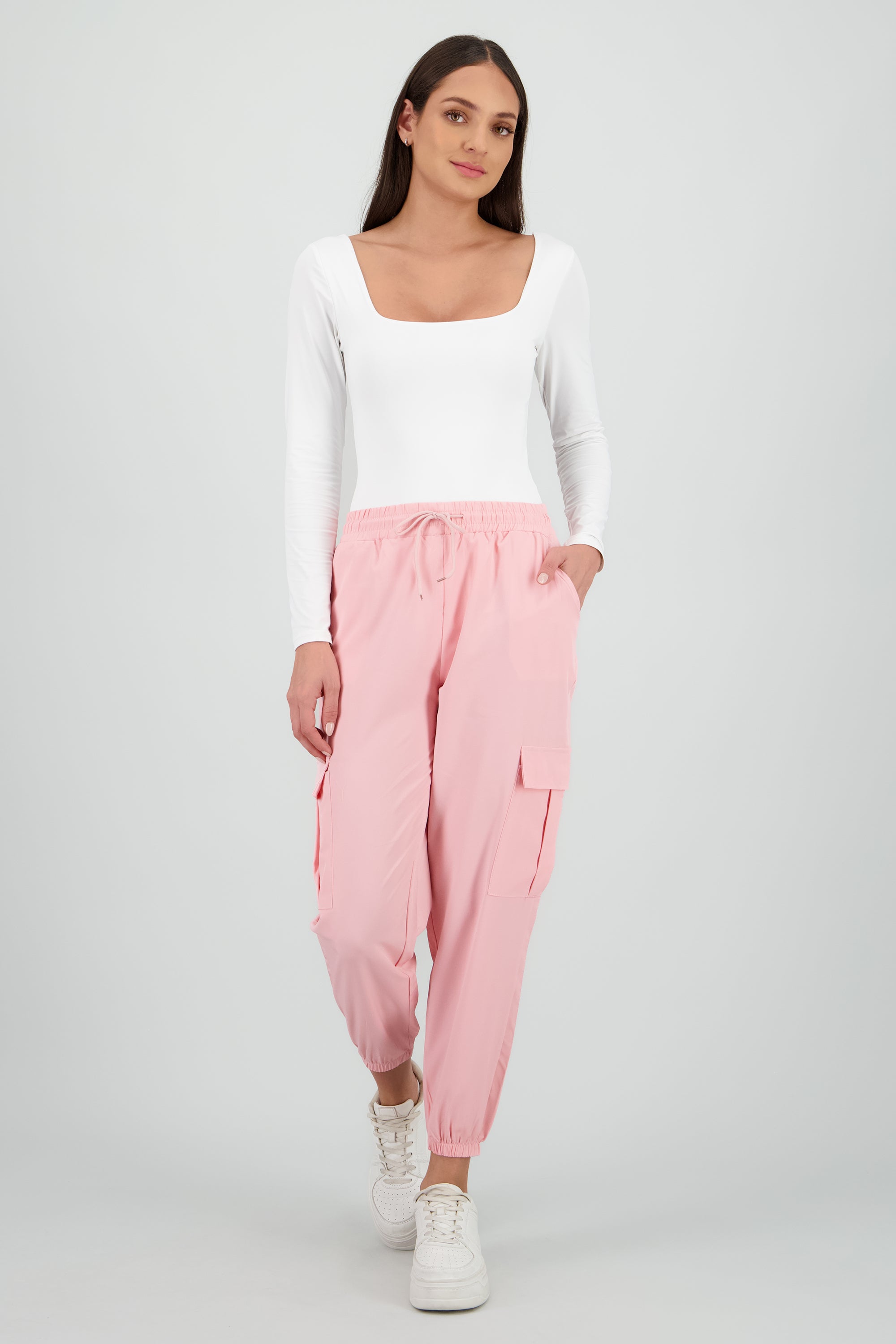 Pantalón Cargo Monocolor Bolsas ROSA PASTEL