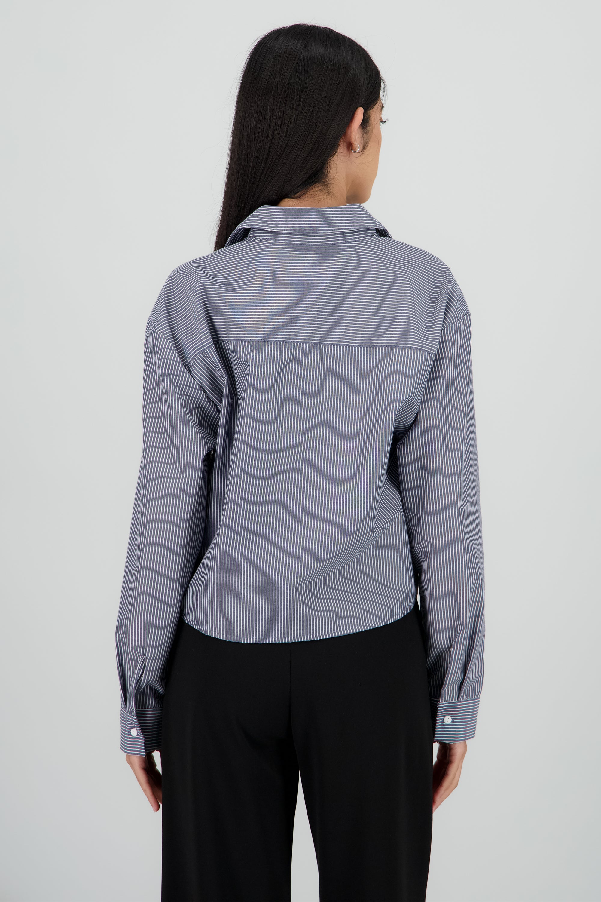Camisa crop manga larga con rayas AZUL COMBO