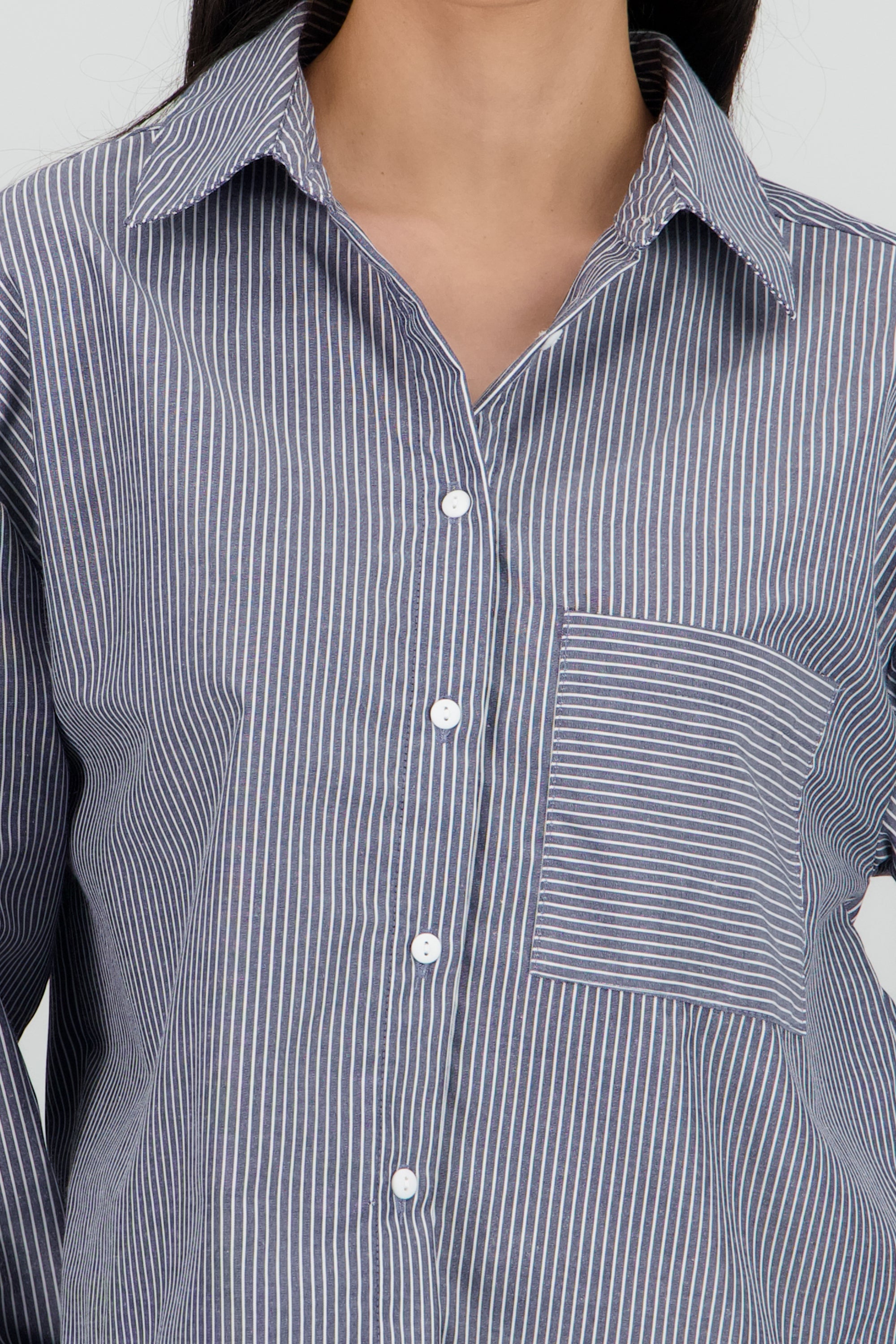 Camisa crop manga larga con rayas AZUL COMBO