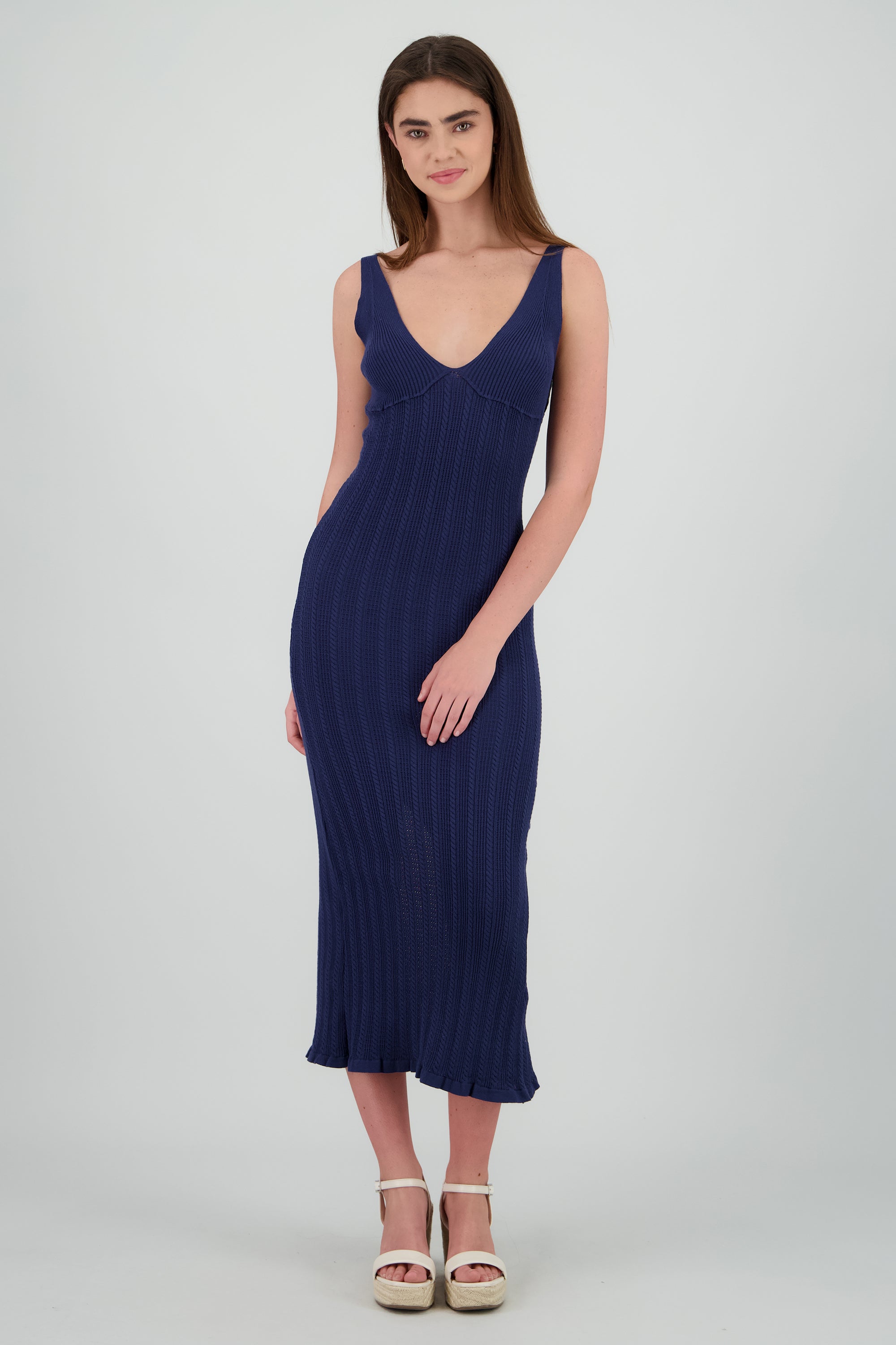 Vestido maxi cuello V MARINO