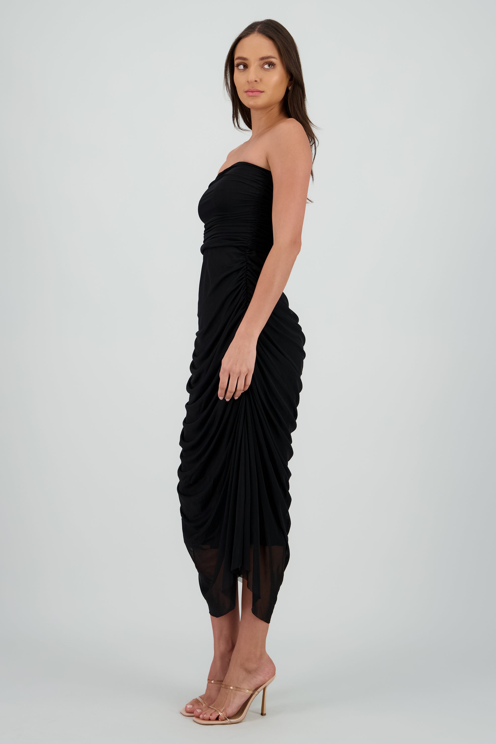 Maxi vestido liso mesh NEGRO