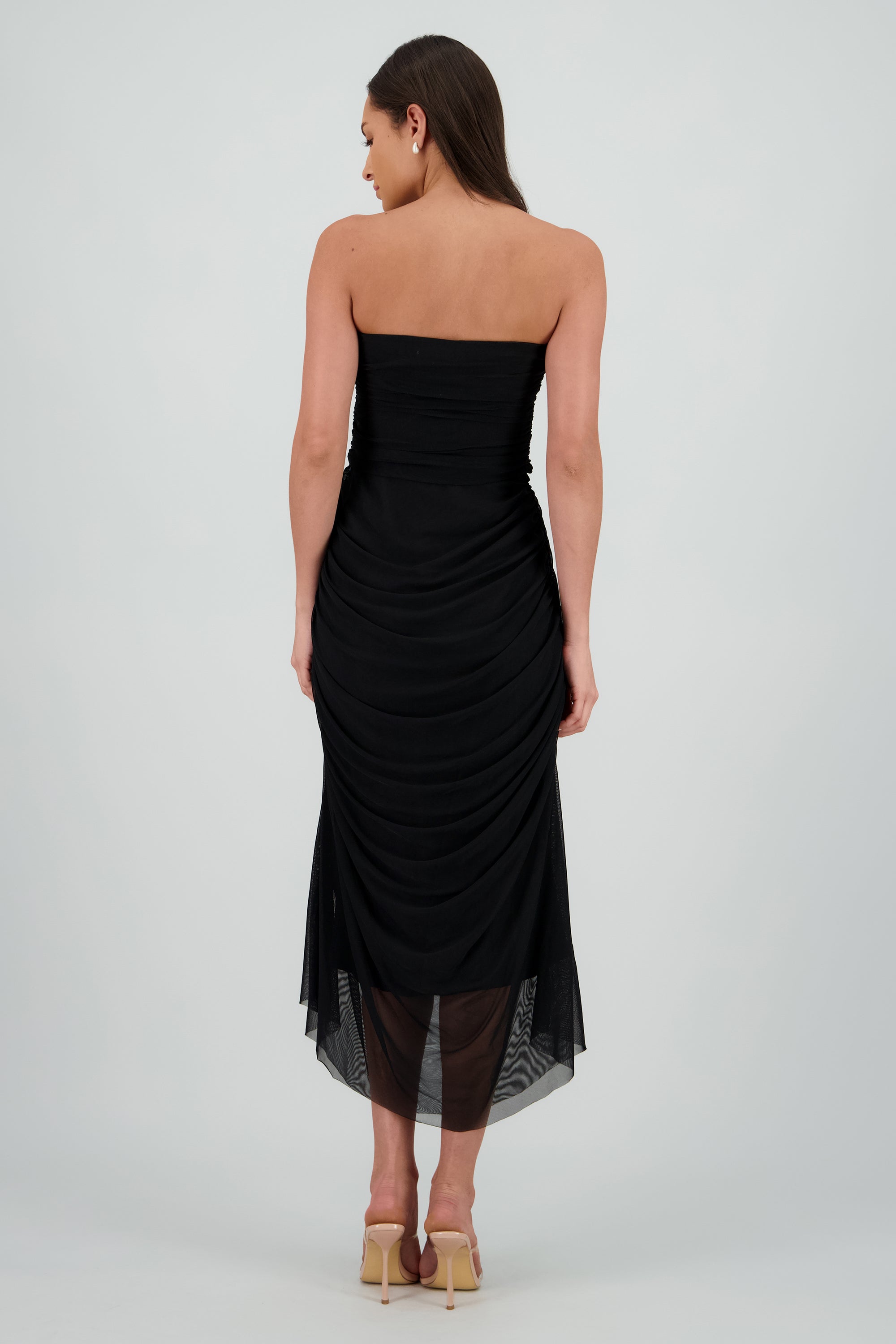 Maxi vestido liso mesh NEGRO