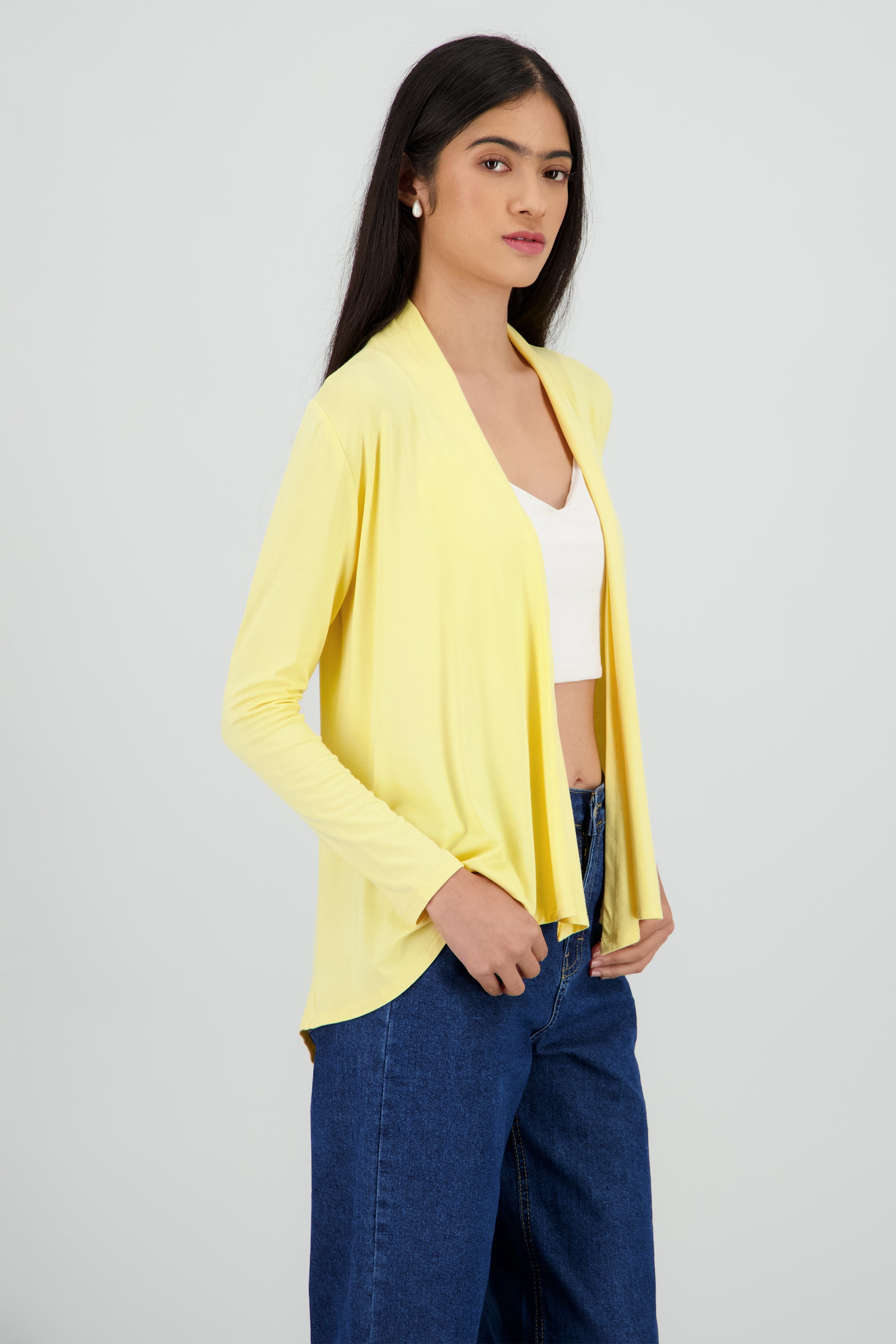 Cárdigan Corto Caída Cascada Manga Larga AMARILLO PASTEL