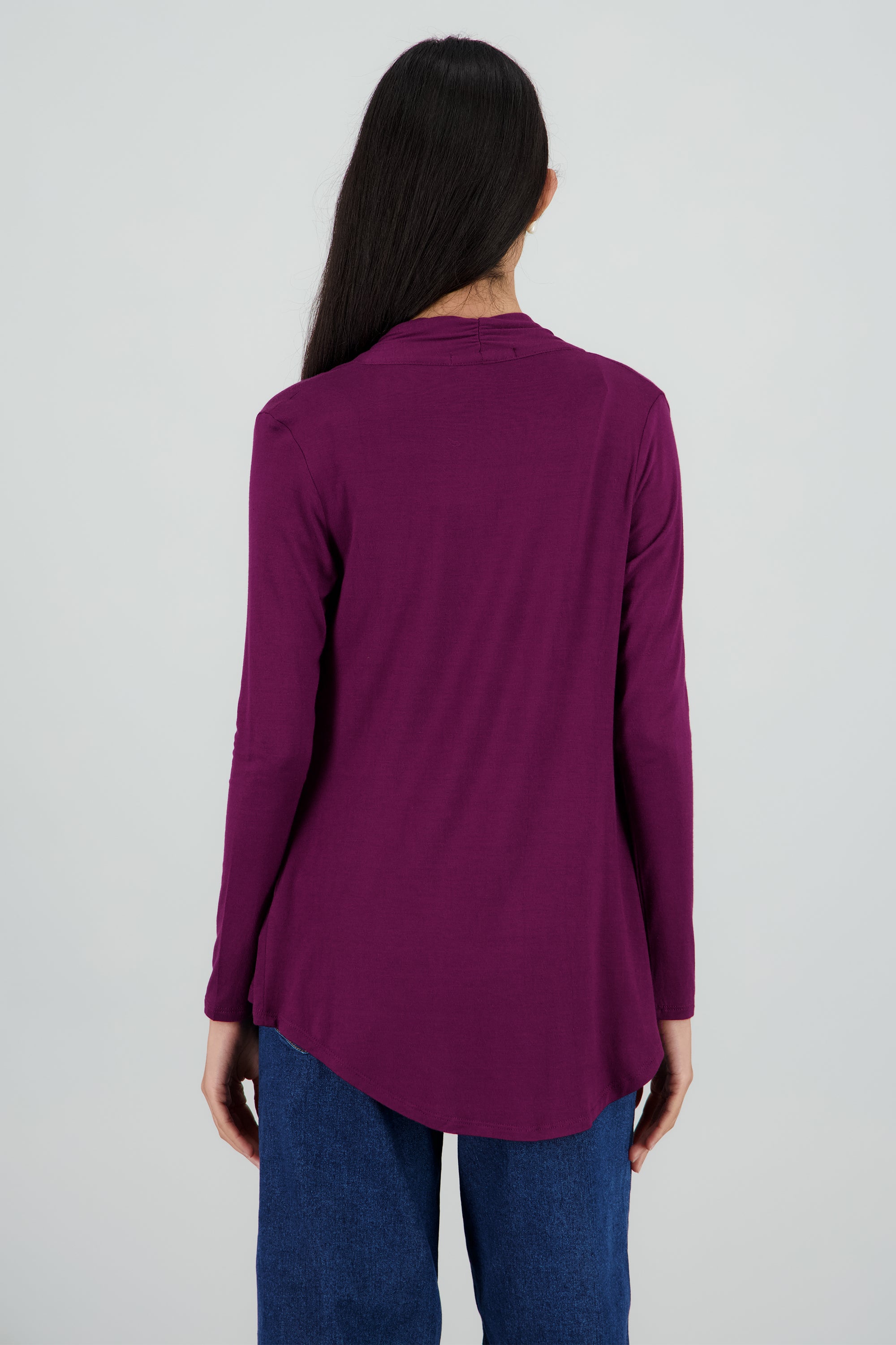 Cárdigan Corto Caída Cascada Manga Larga CIRUELA