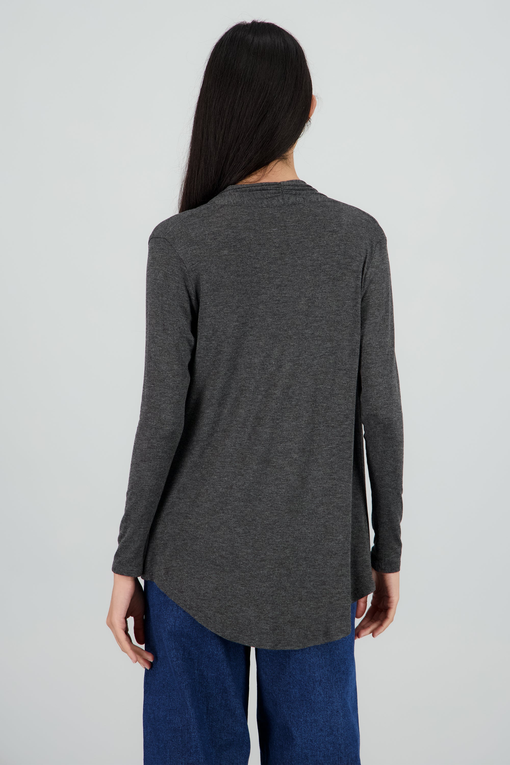 Cárdigan Corto Caída Cascada Manga Larga GRIS OBSCURO