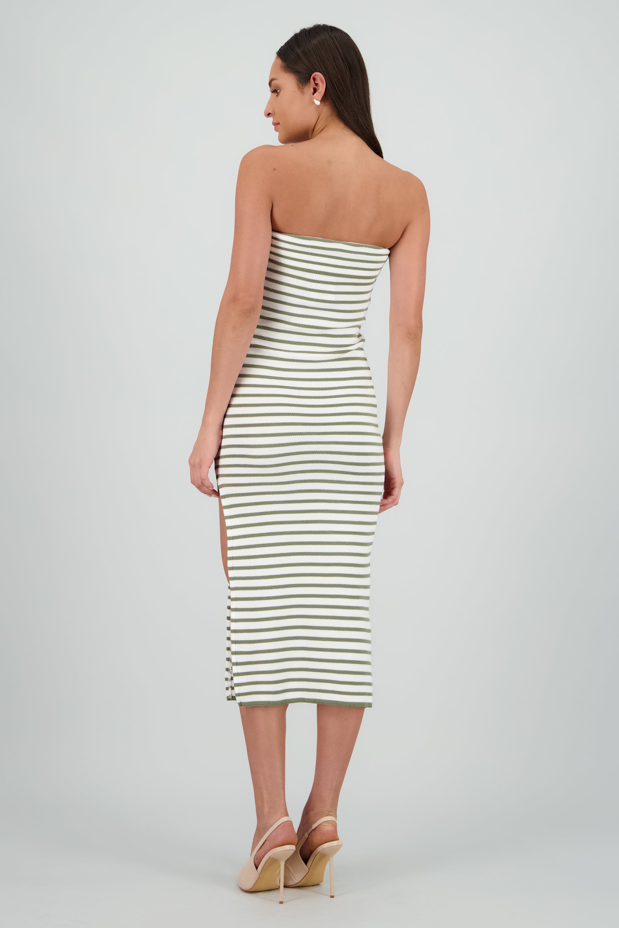 Vestido maxi detalle doblez BLANCO COMBO