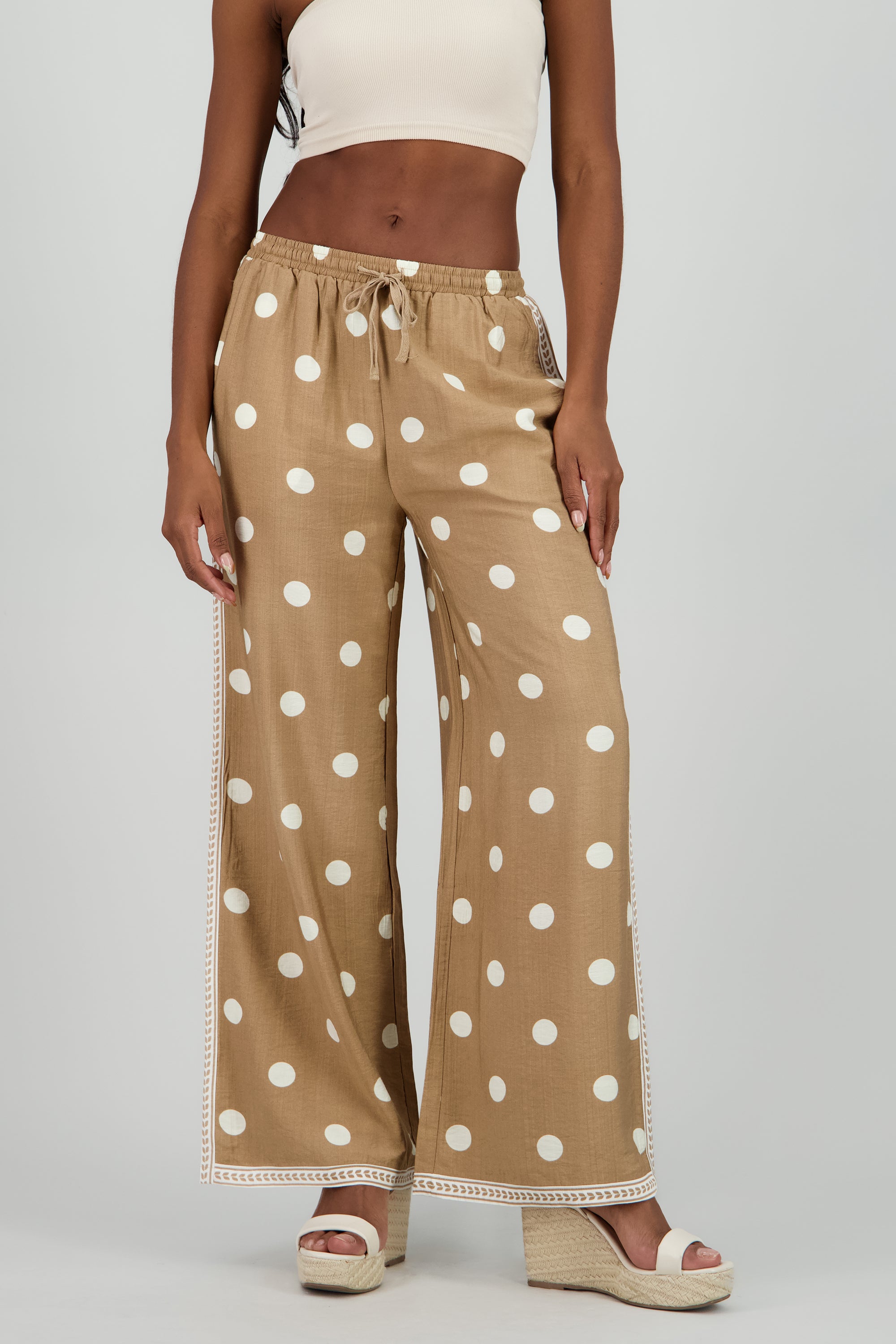 Pantalon fluido resorte detalle costados KHAKI COMBO