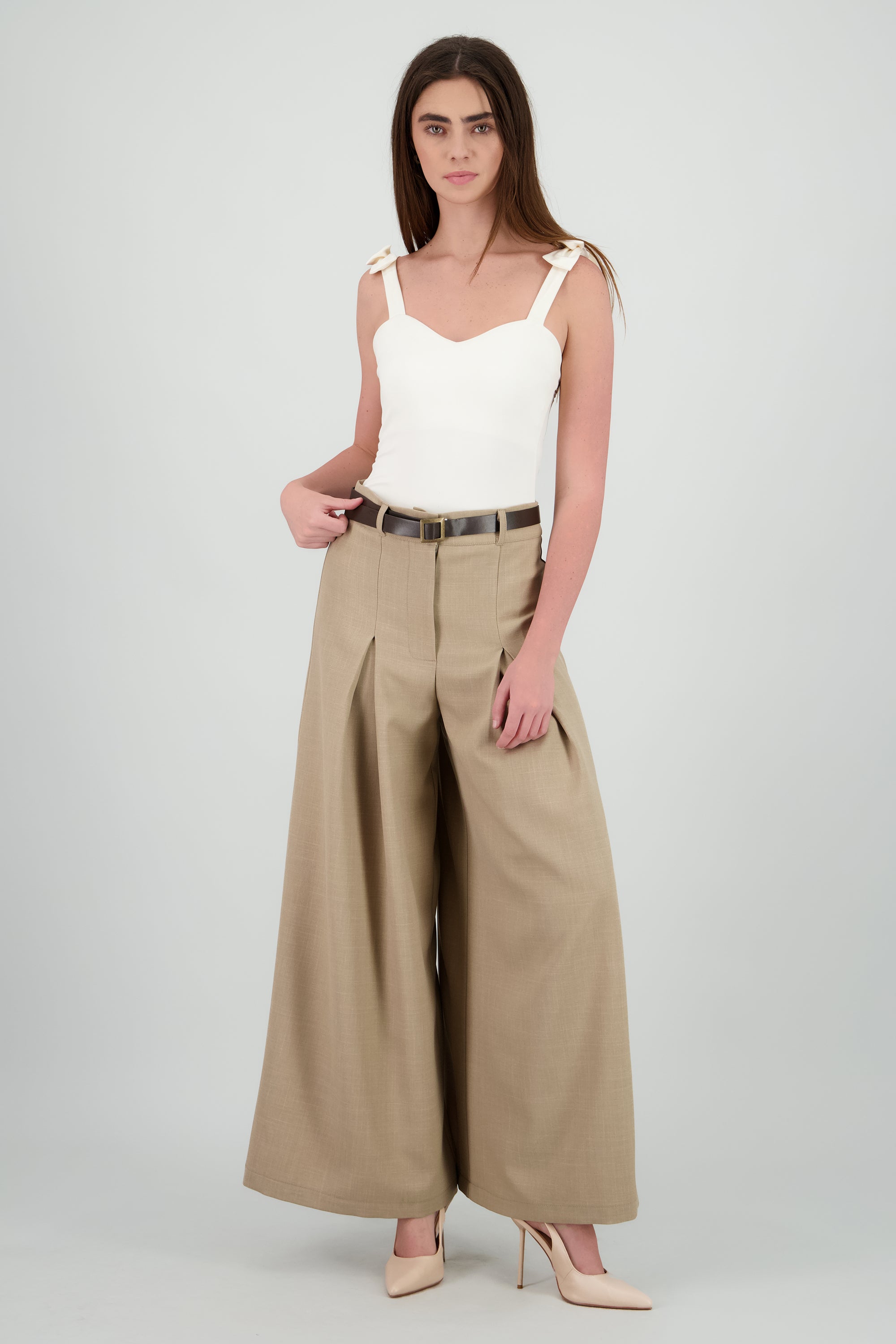 Pantalon wide leg pinzas con cinturon ARENA