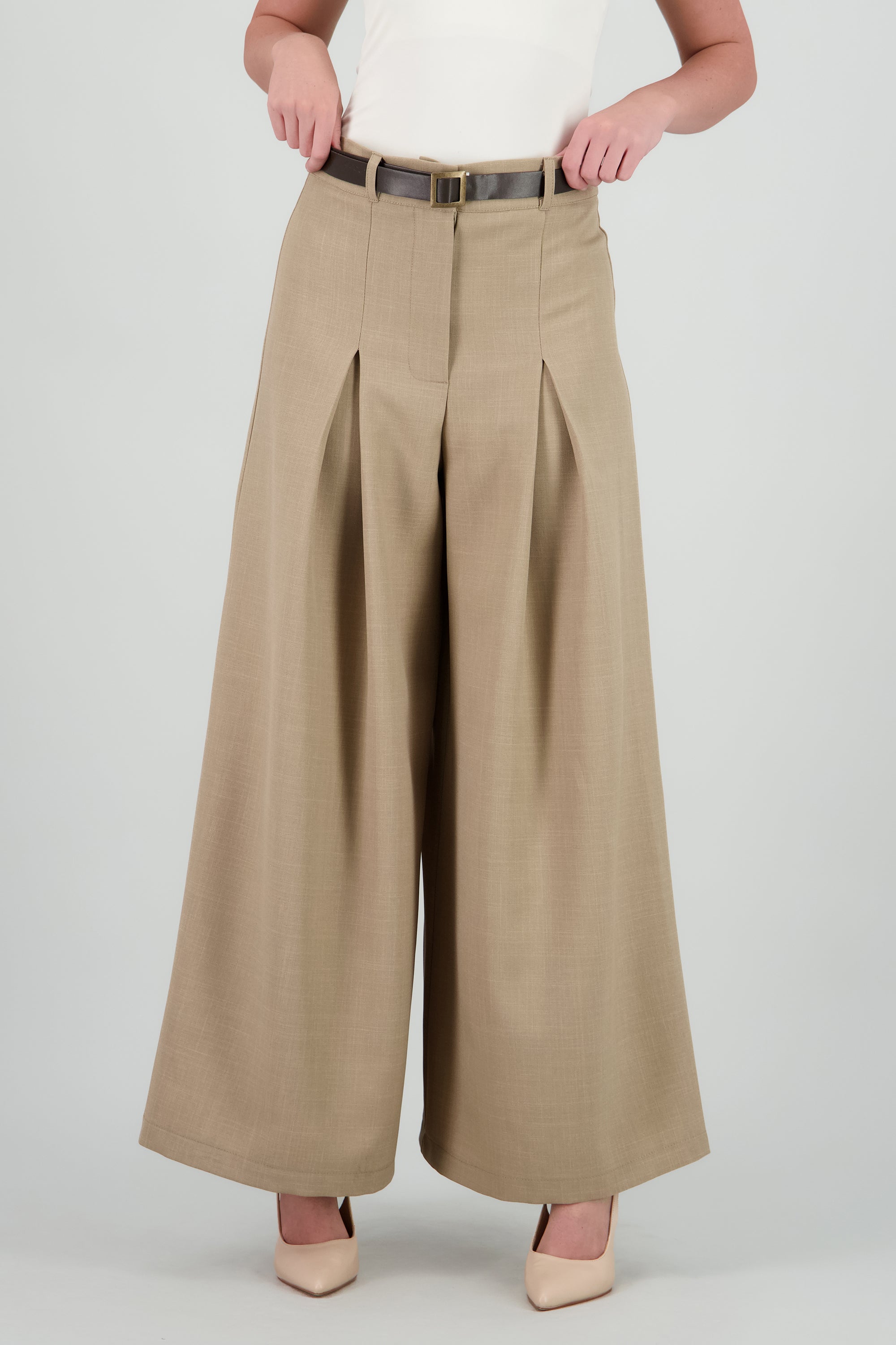 Pantalon wide leg pinzas con cinturon ARENA
