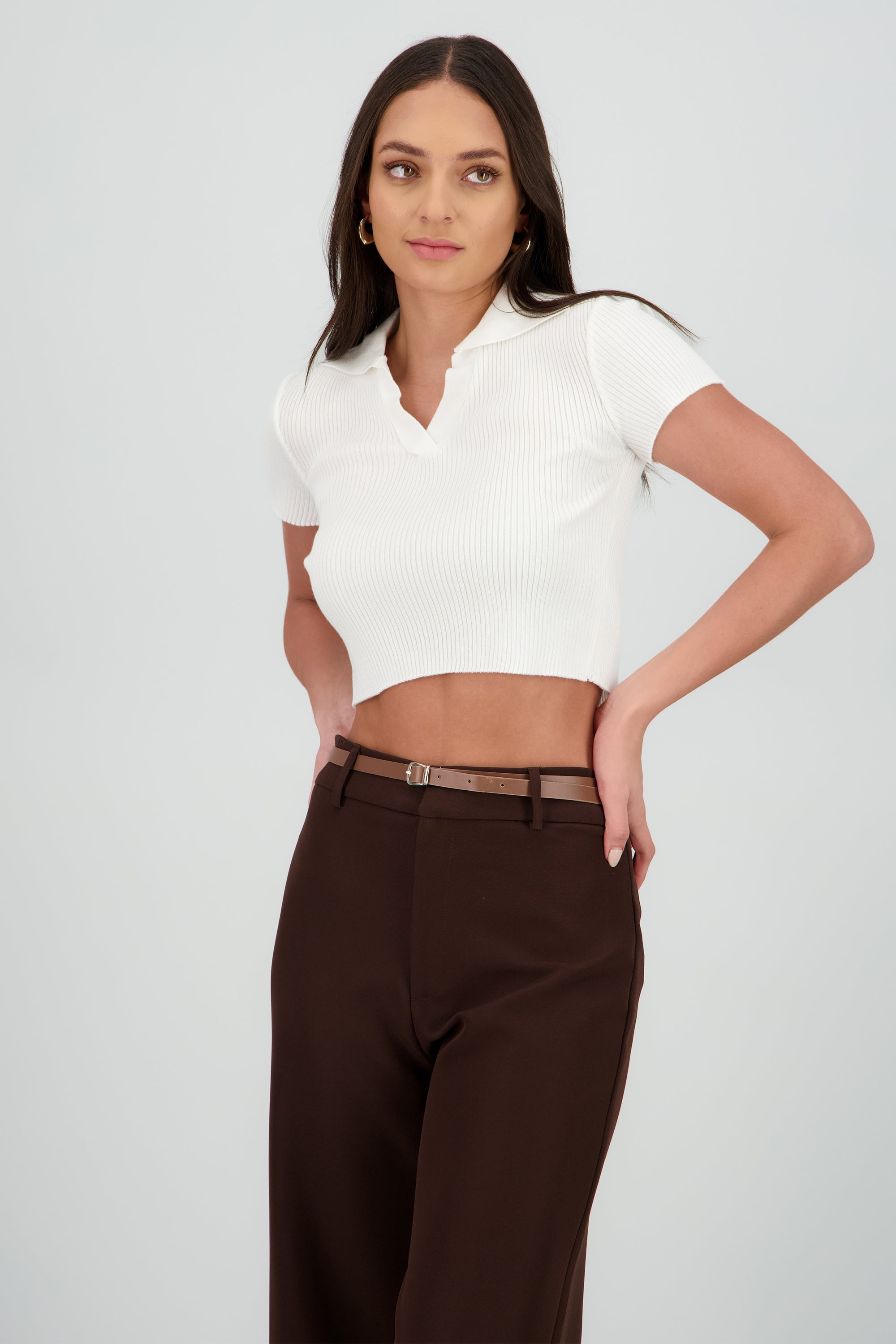 Top polo liso tejido HUESO