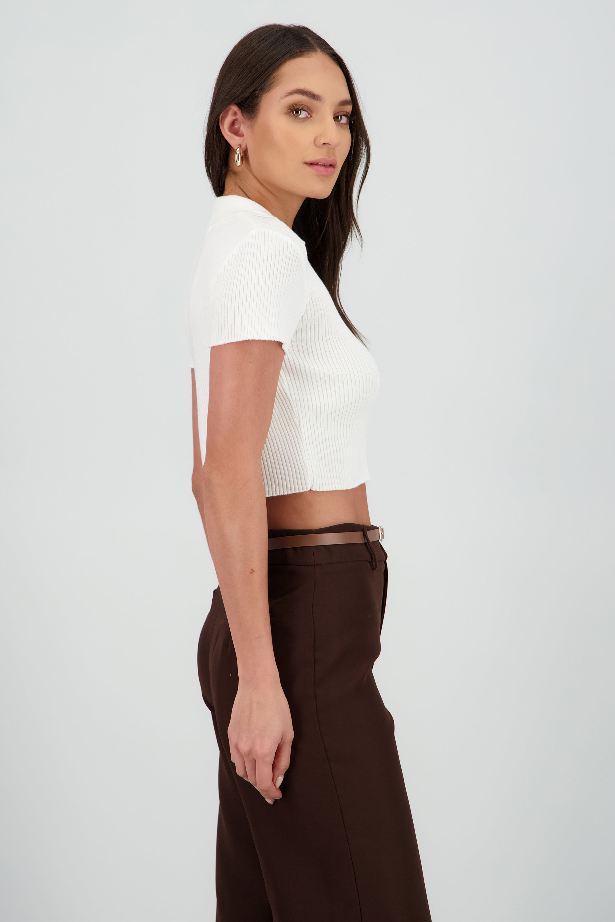 Top polo liso tejido HUESO
