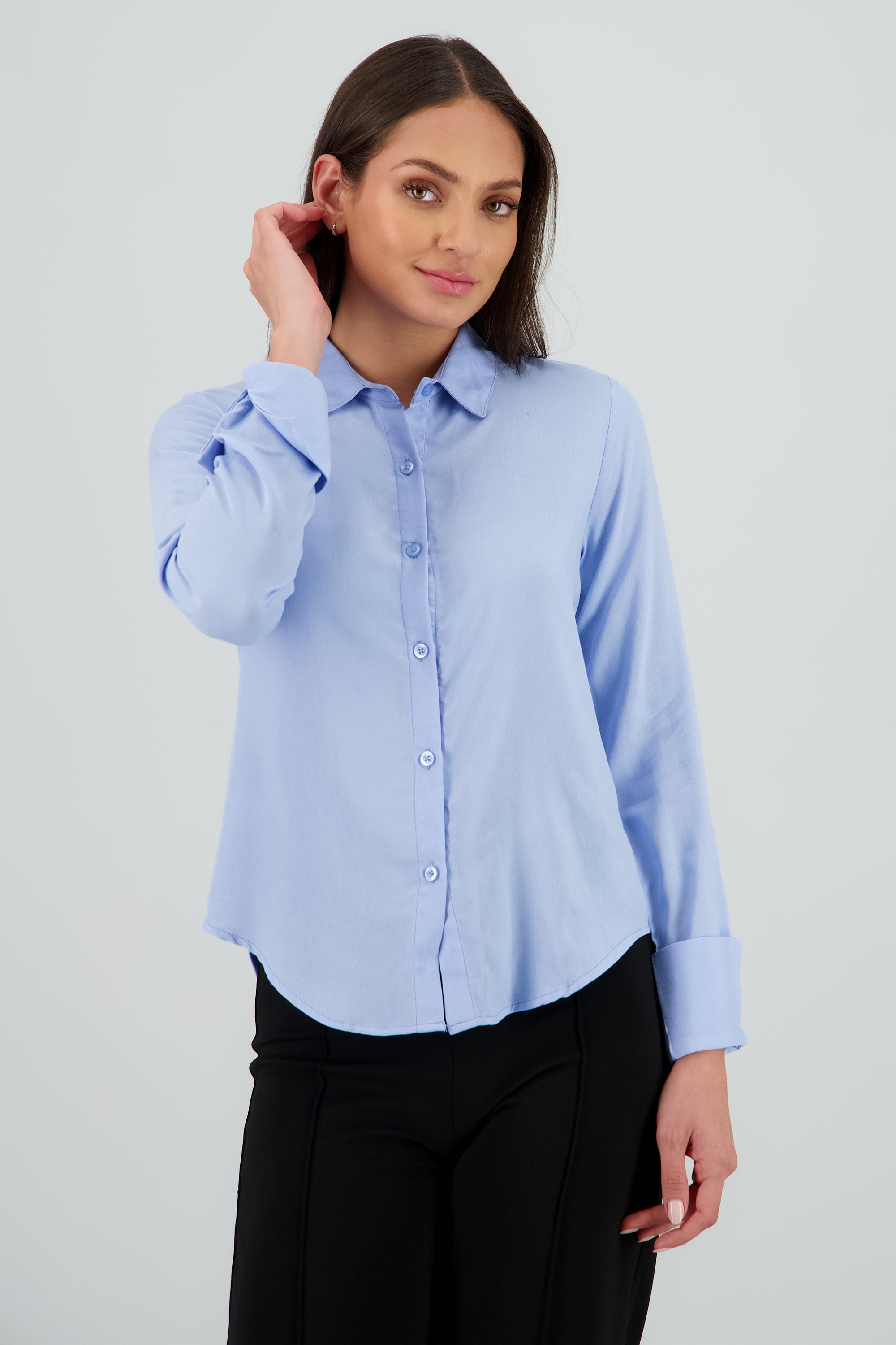 Camisa lisa manga larga detalle botones AZUL PASTEL