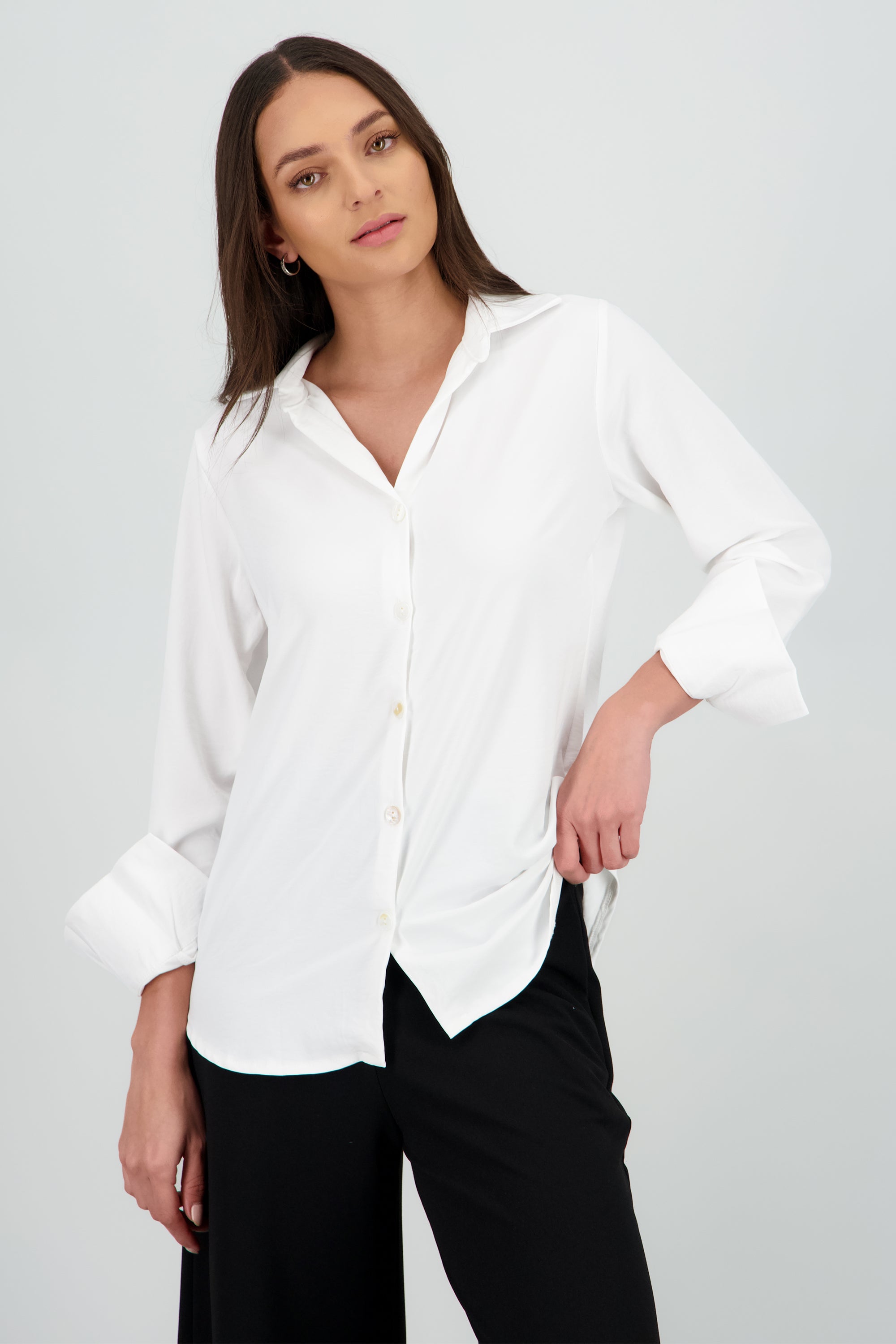 Camisa fluida oversized puños abertura BLANCO