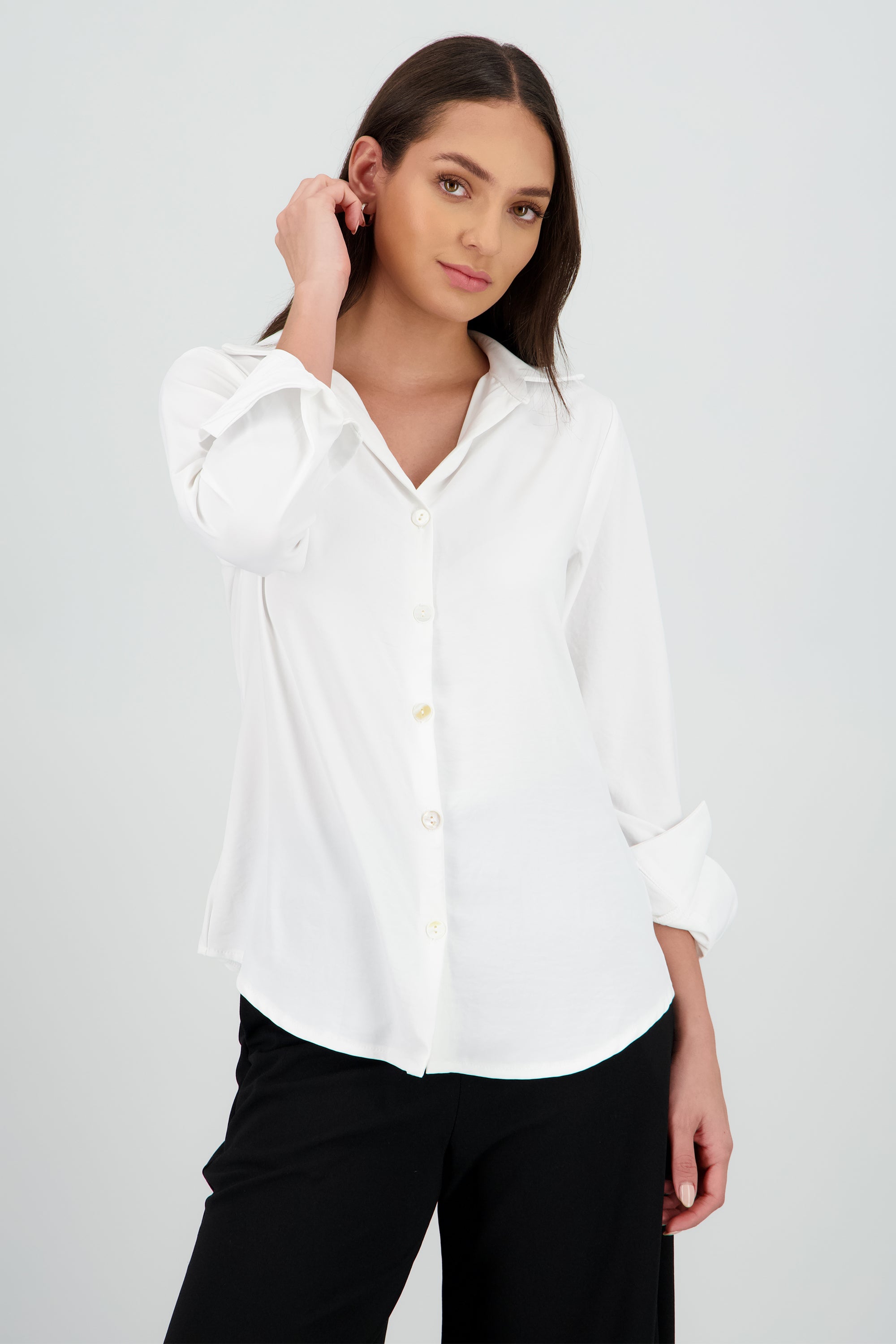 Camisa fluida oversized puños abertura BLANCO
