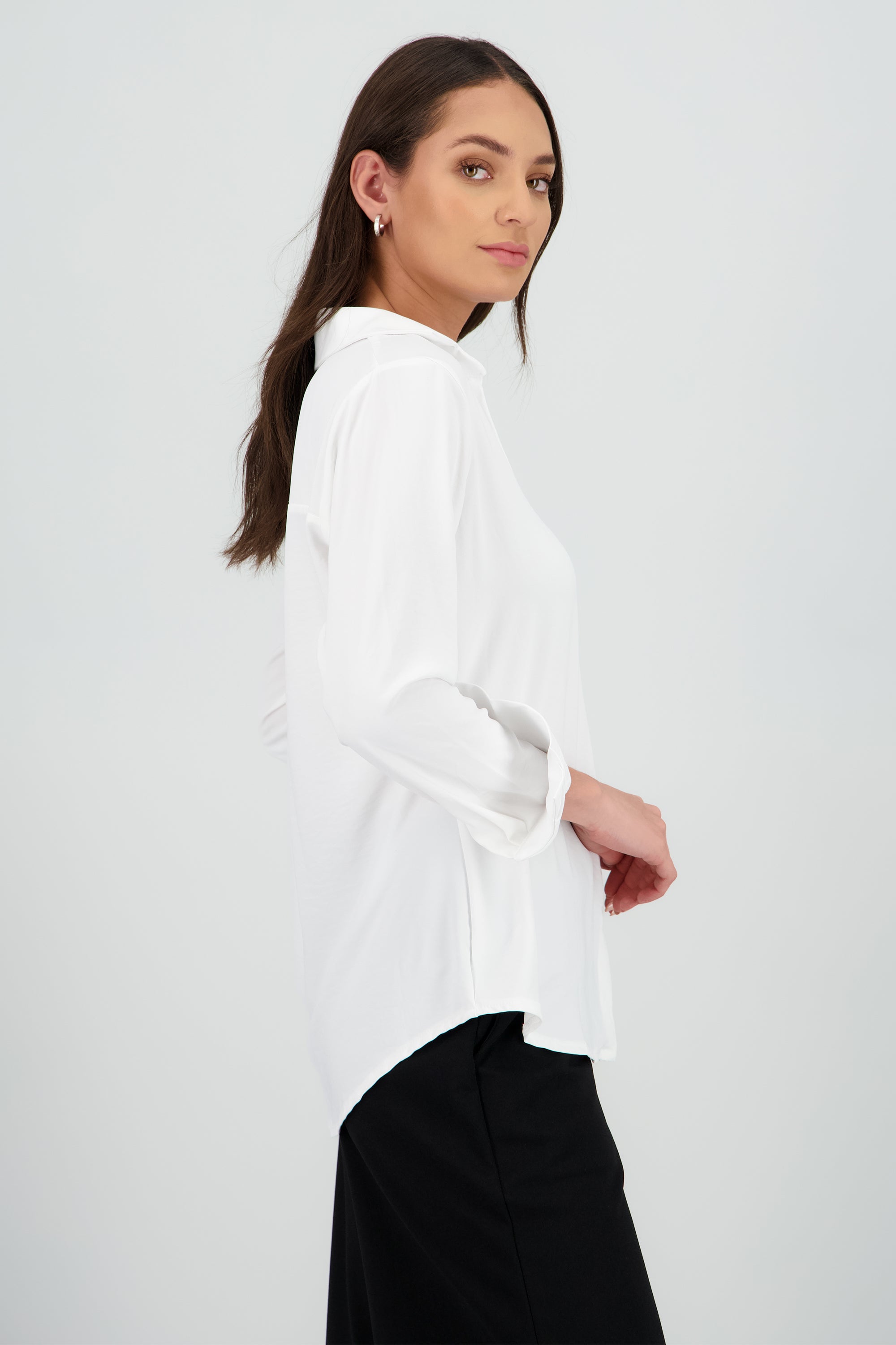 Camisa fluida oversized puños abertura BLANCO