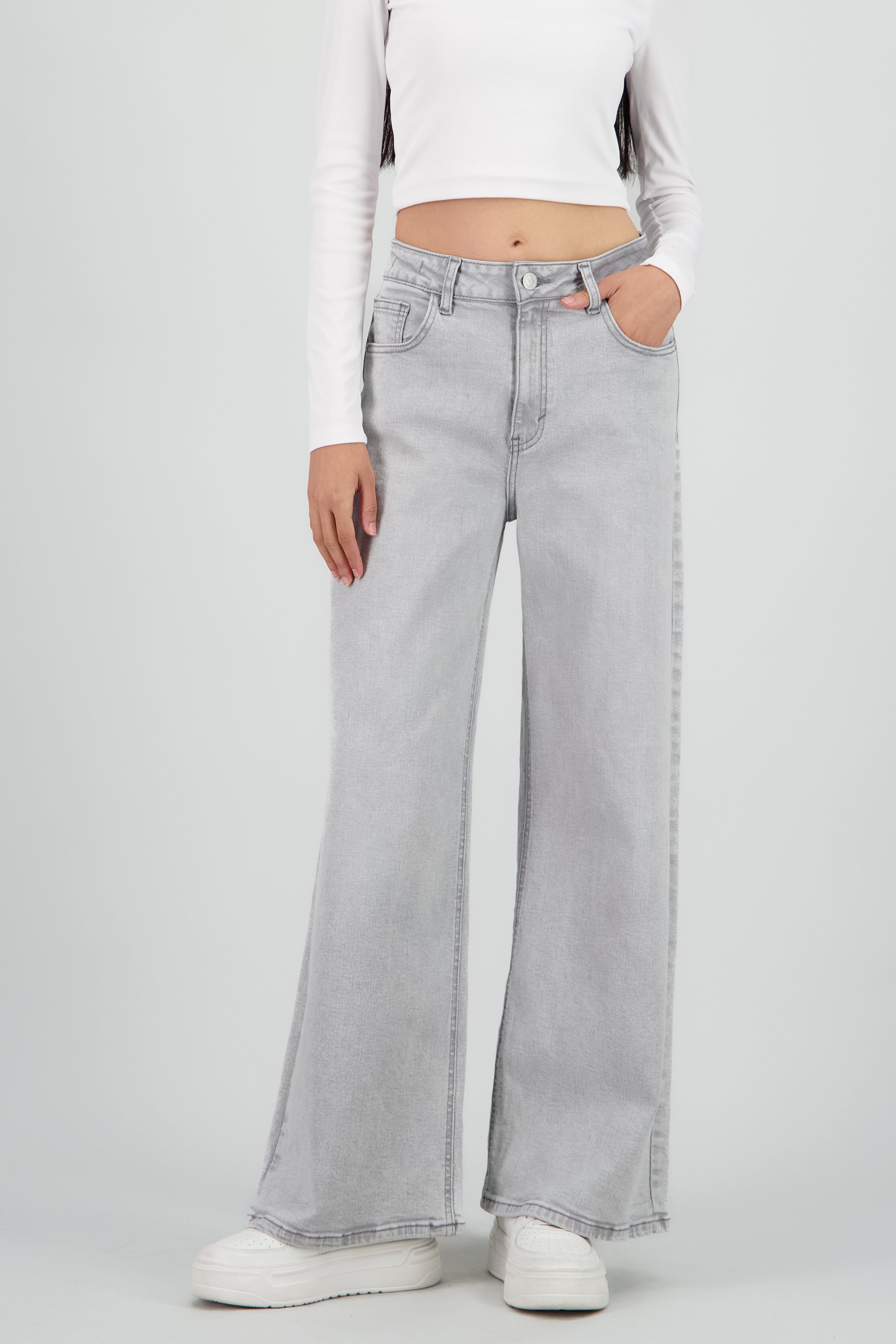 Jeans wide leg amplios GRIS CLARO