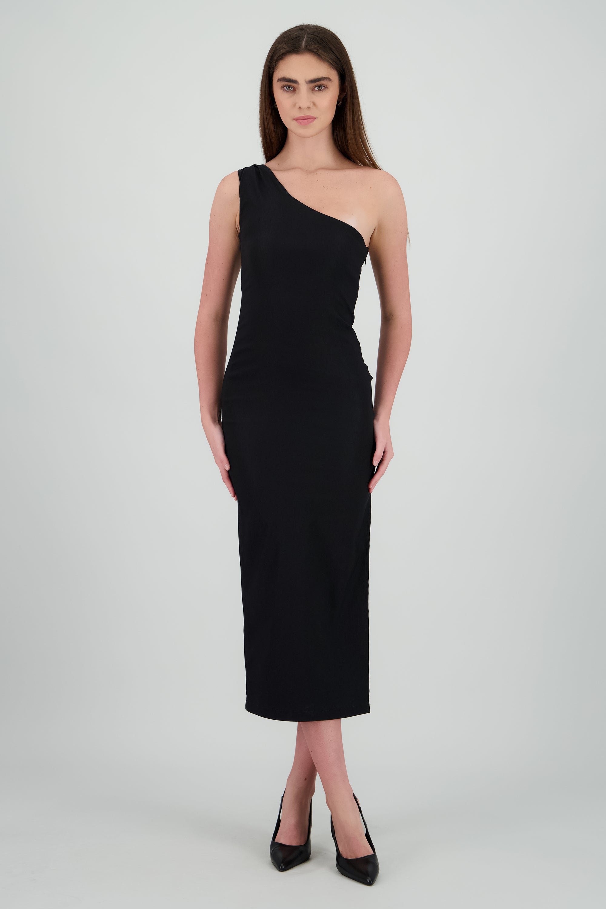 Vestido maxi corte asimetrico NEGRO
