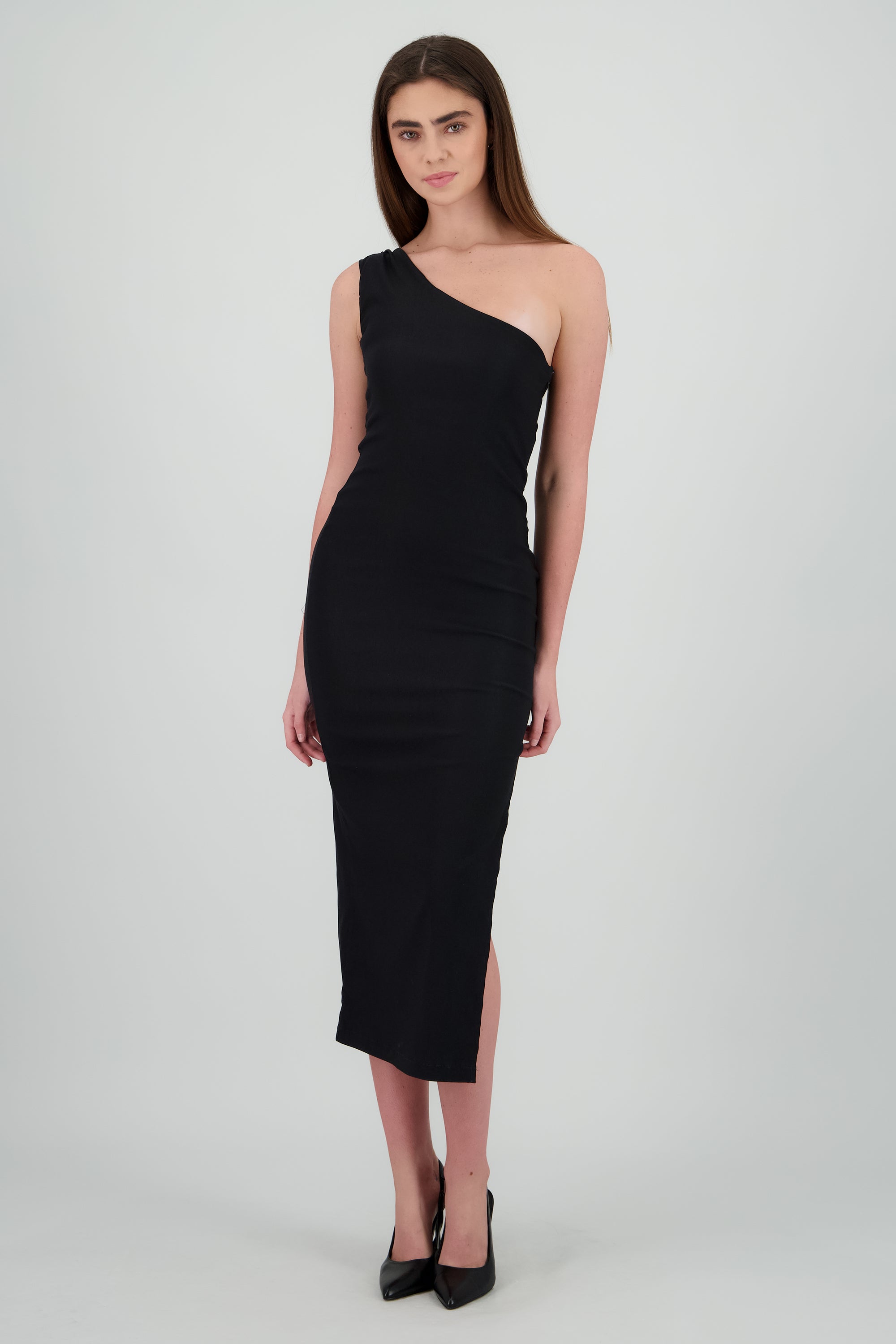 Vestido maxi corte asimetrico NEGRO