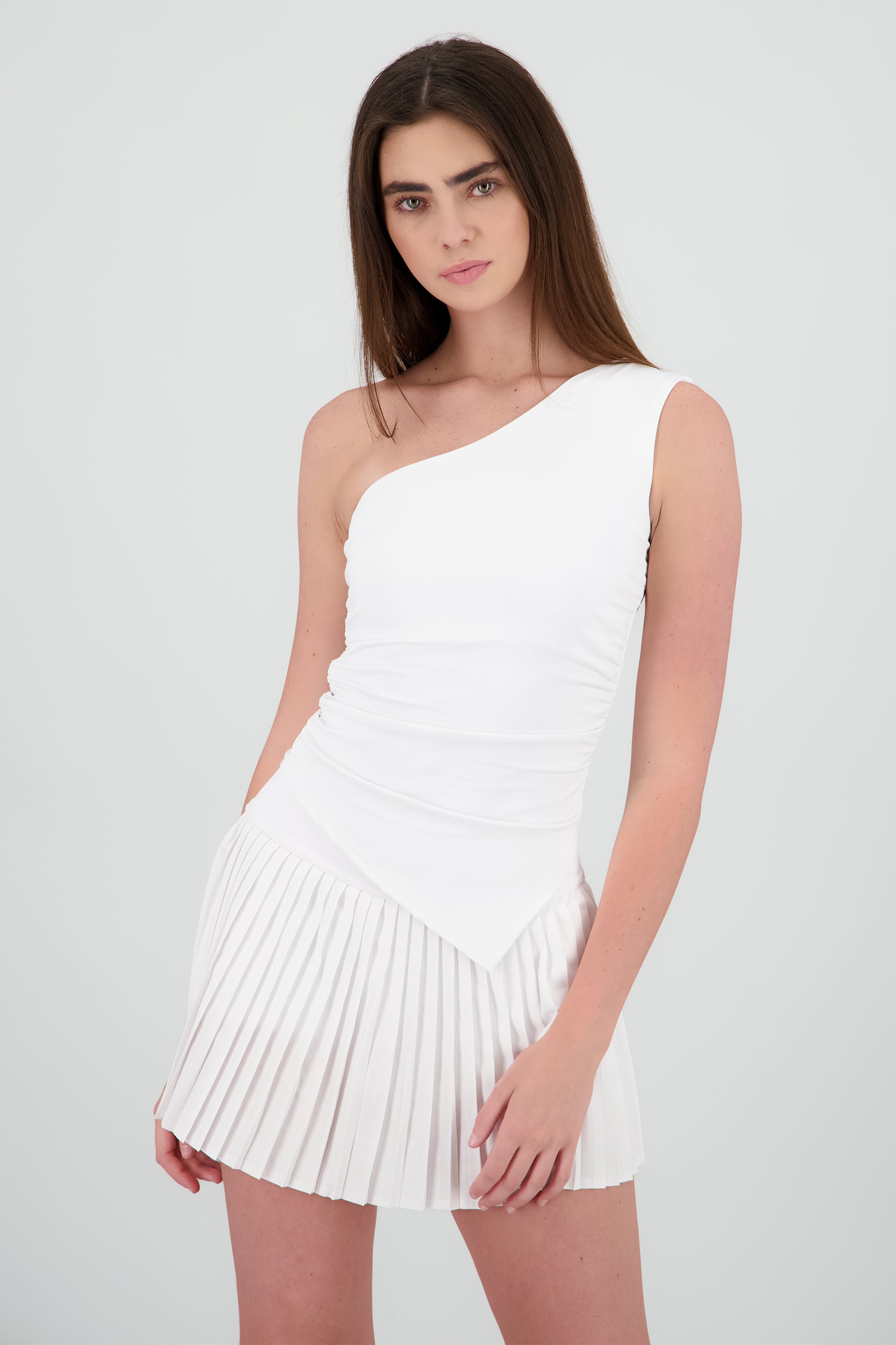 Top un hombro frunce en costados BLANCO