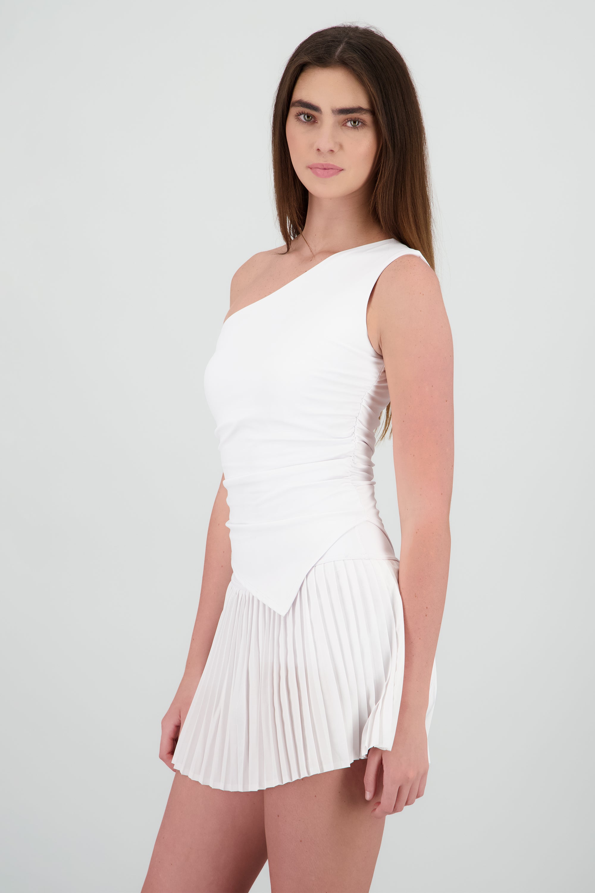 Top un hombro frunce en costados BLANCO