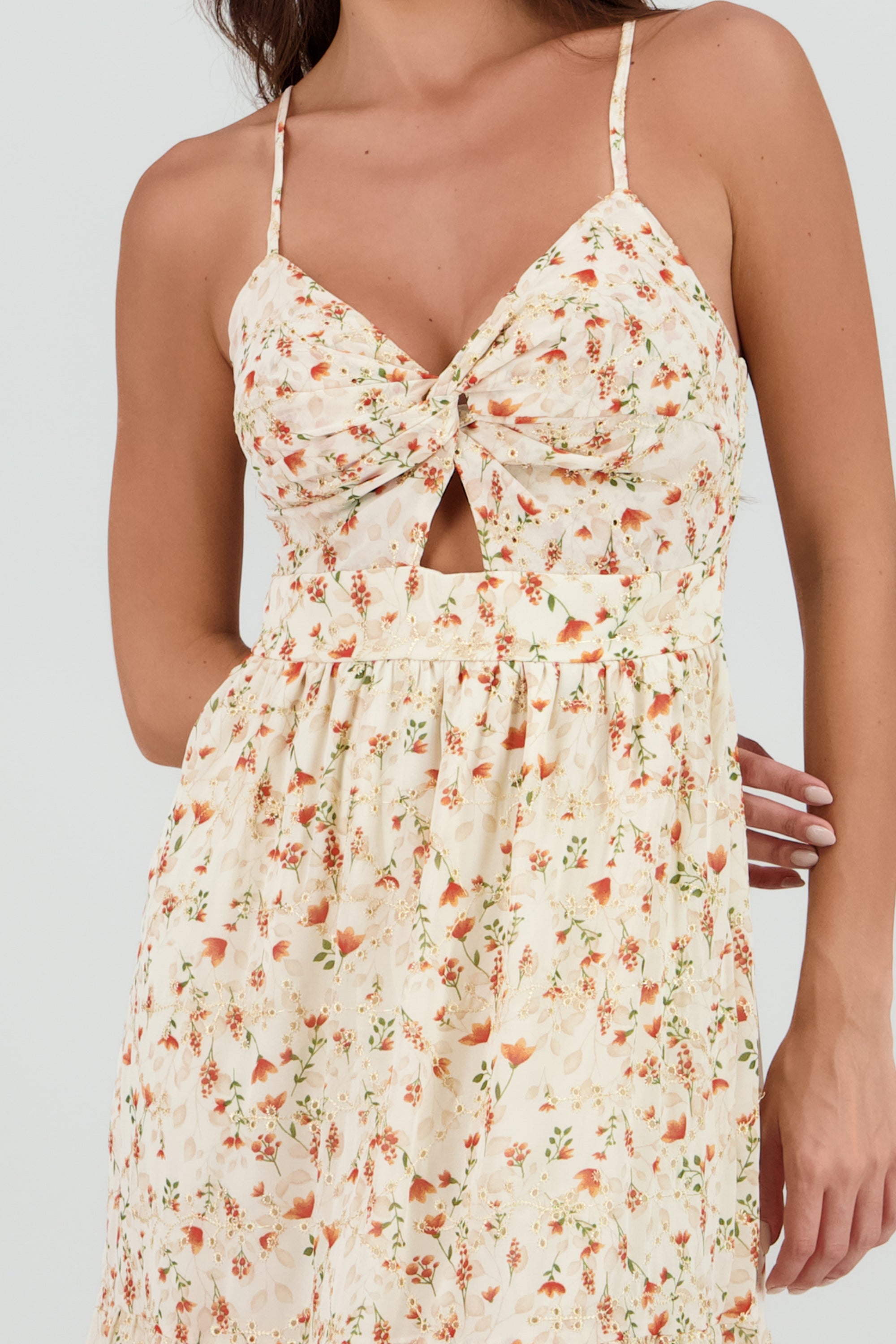 Vestido maxi bordado estampado NARANJA COMBO