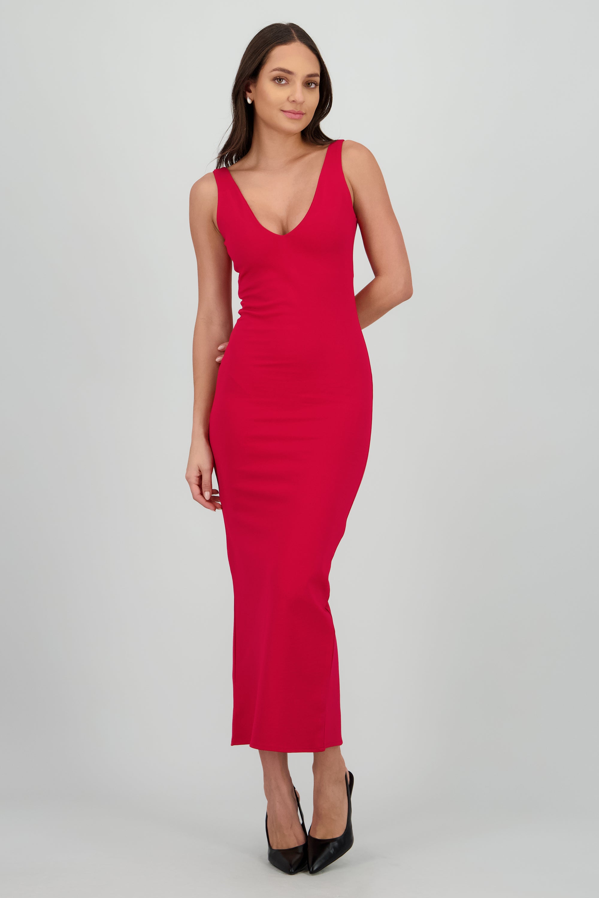 Vestido maxi bodycon con escote V ROJO