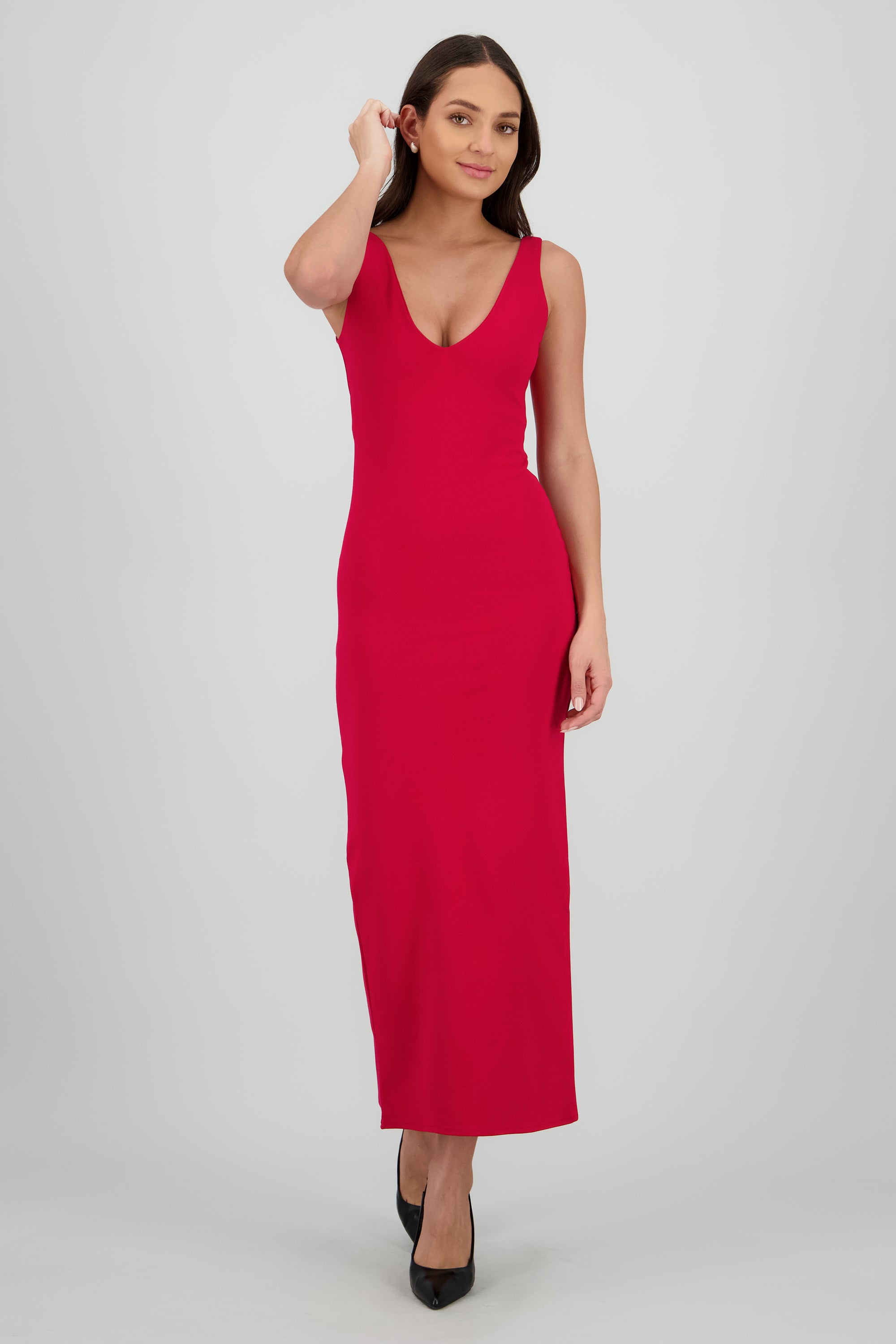 Vestido maxi bodycon con escote V ROJO