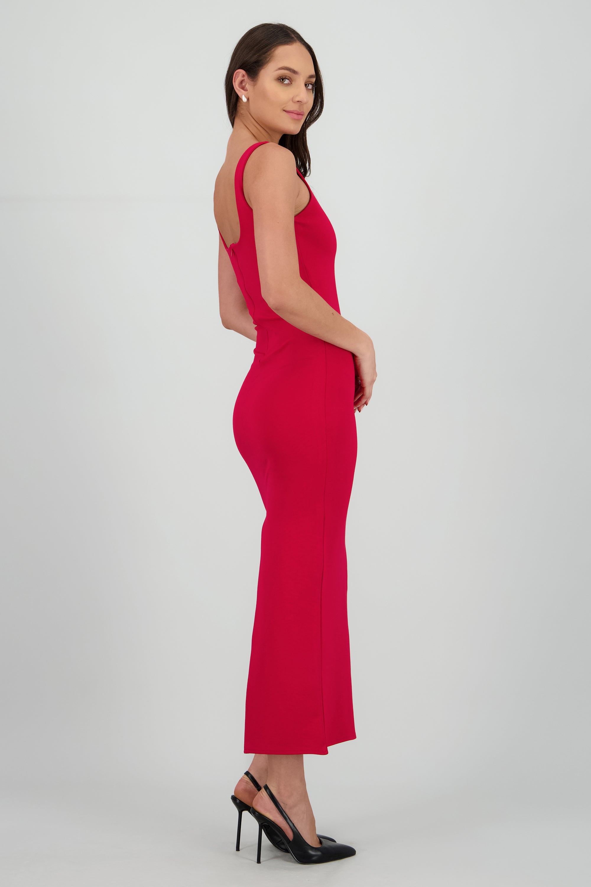 Vestido maxi bodycon con escote V ROJO