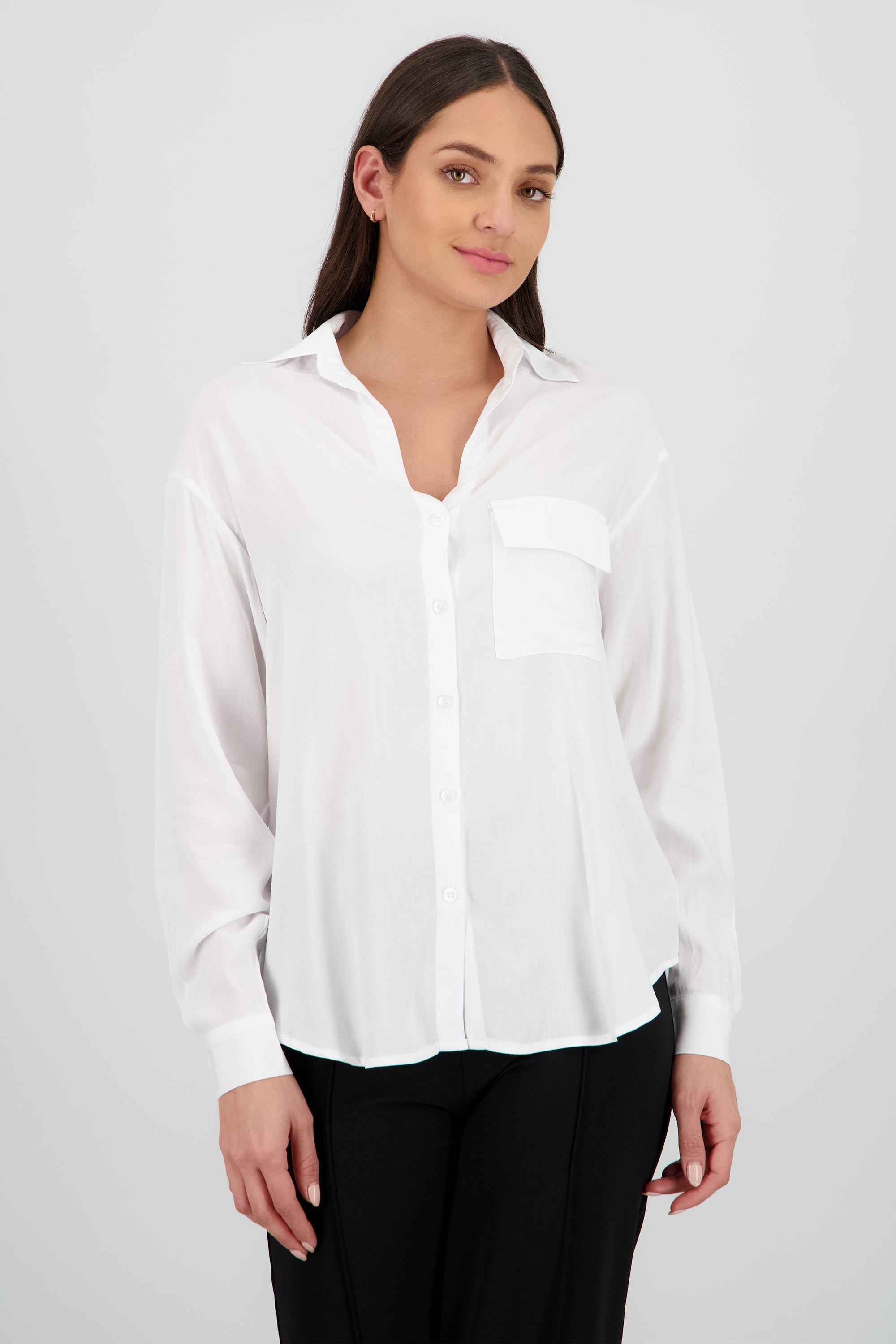 Camisa manga larga detalle bolsa BLANCO