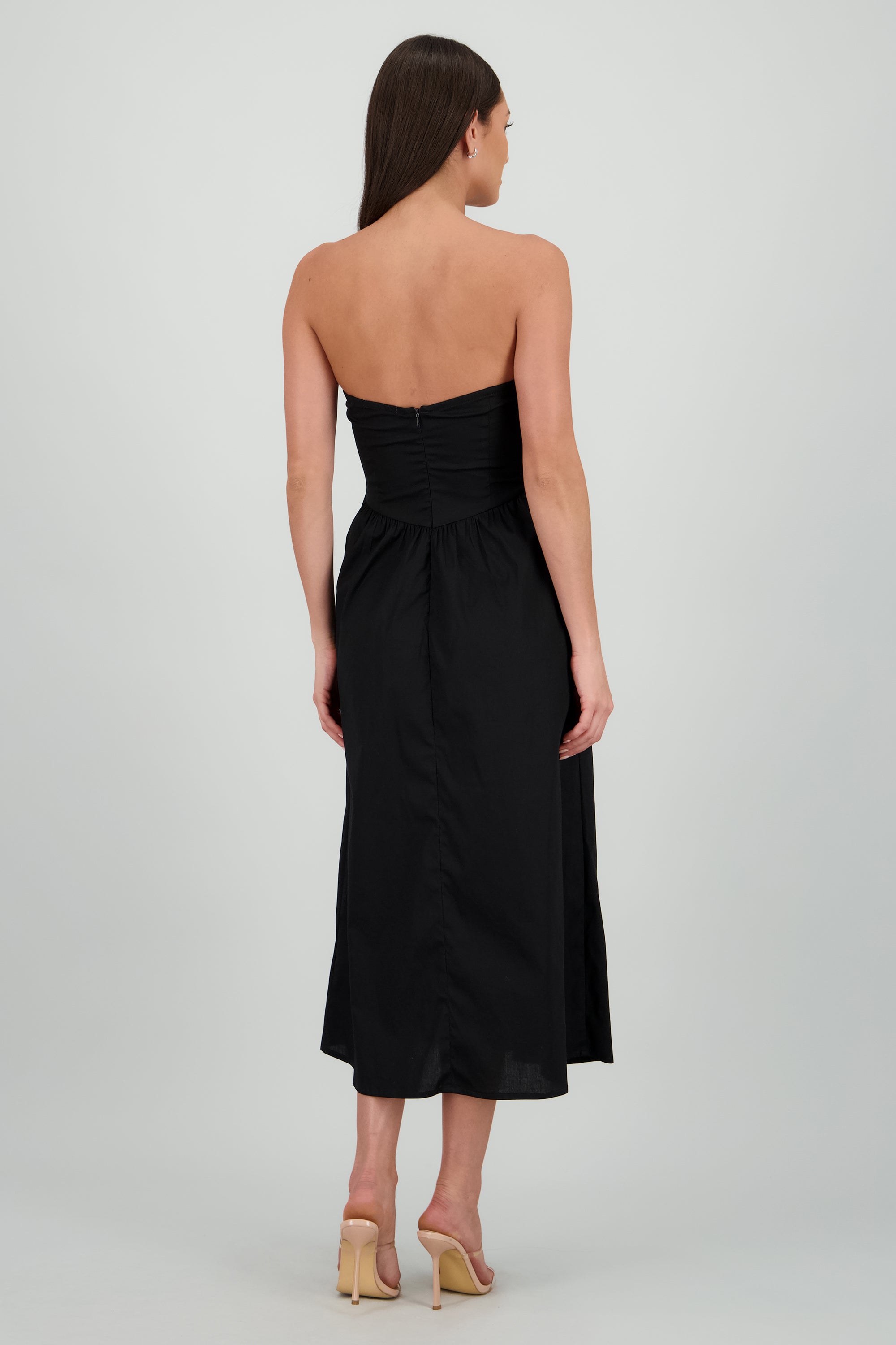 Vestido midi strapless liso NEGRO