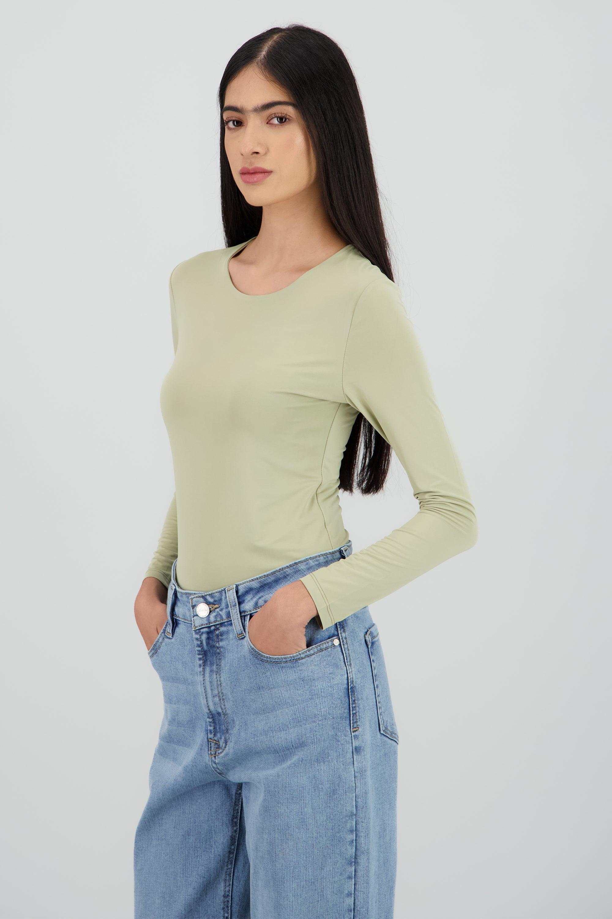 Bodysuit liso manga larga cuello redondo SAGE