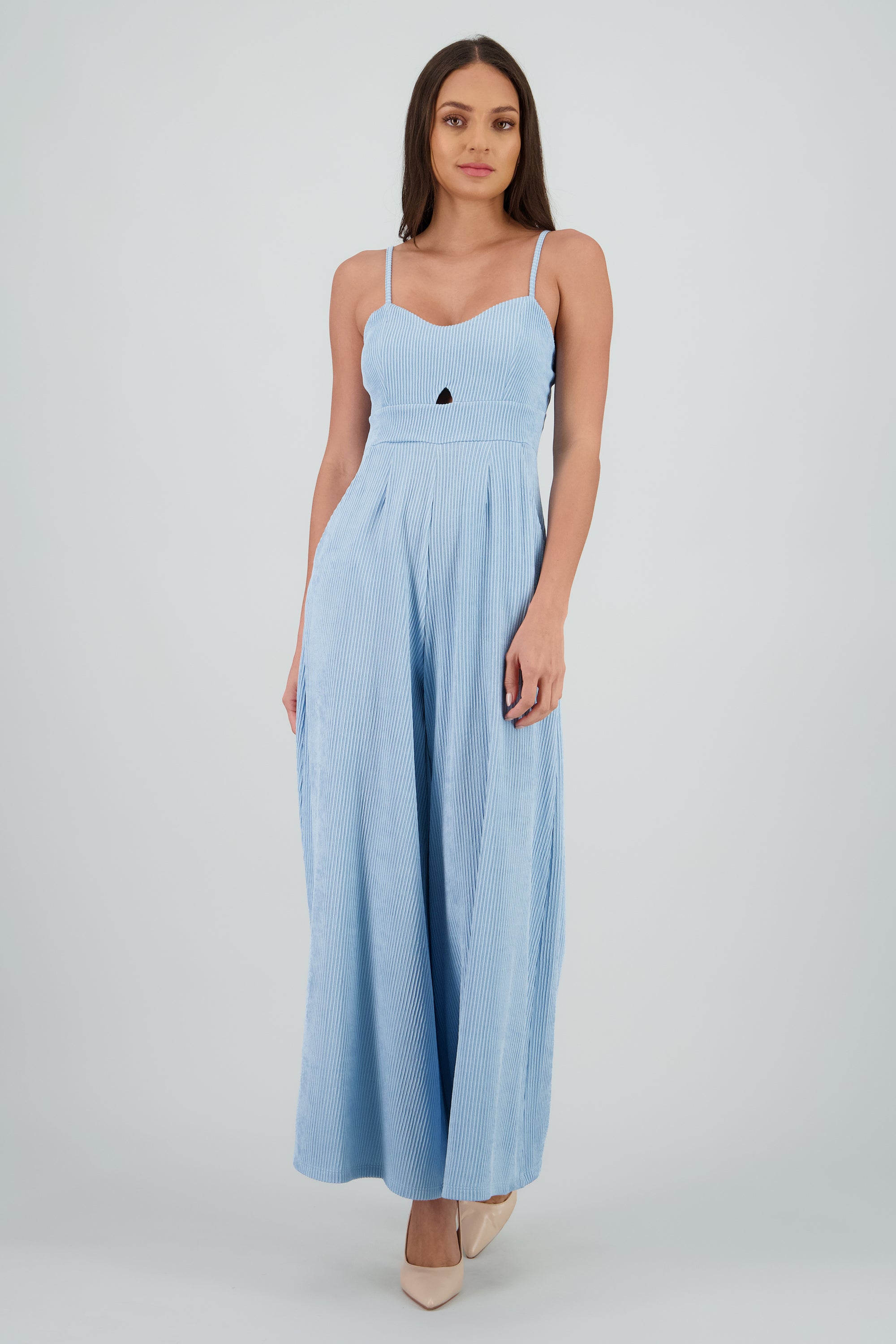 JUmpsuit tirantes wide leg textura AZUL PASTEL