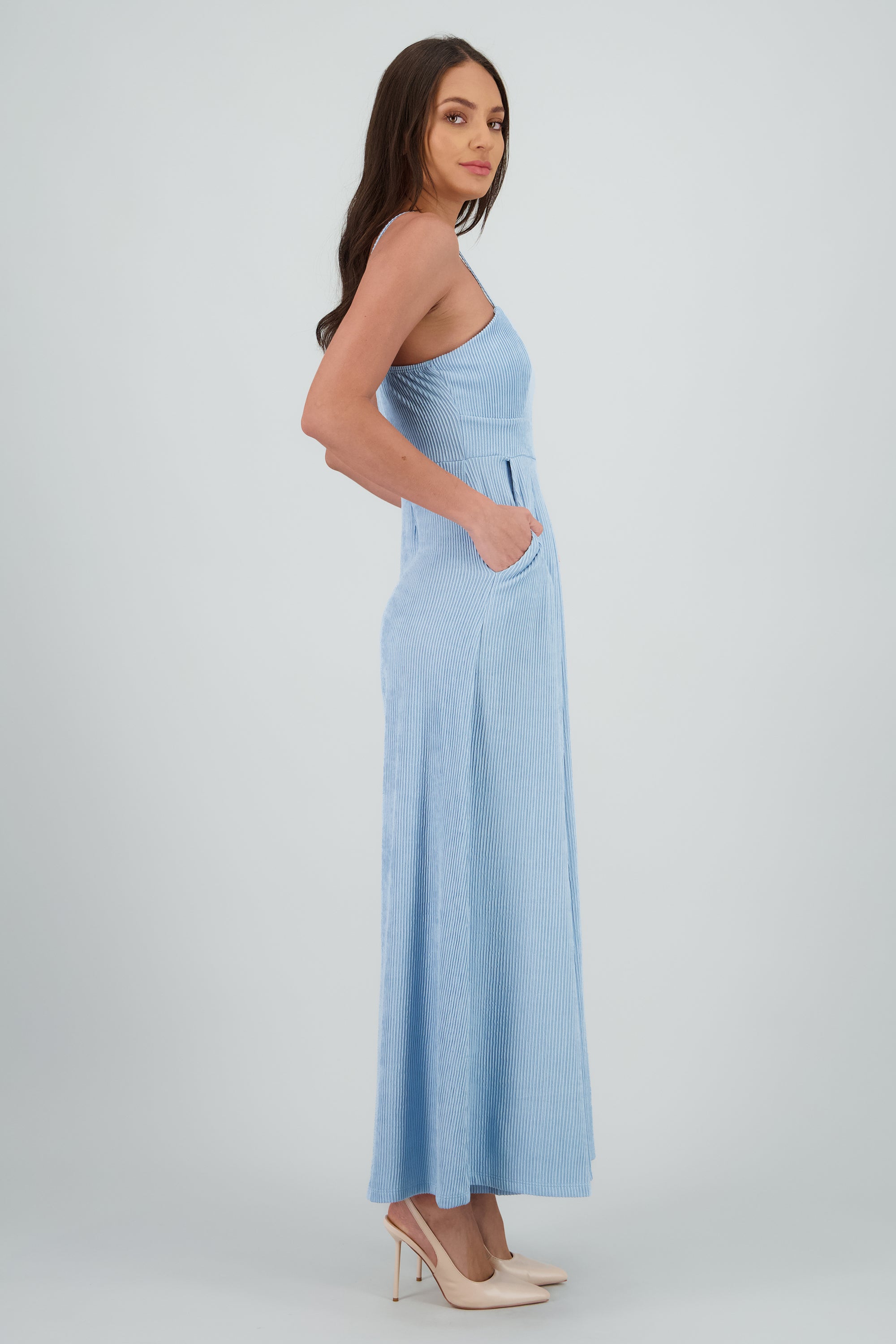JUmpsuit tirantes wide leg textura AZUL PASTEL