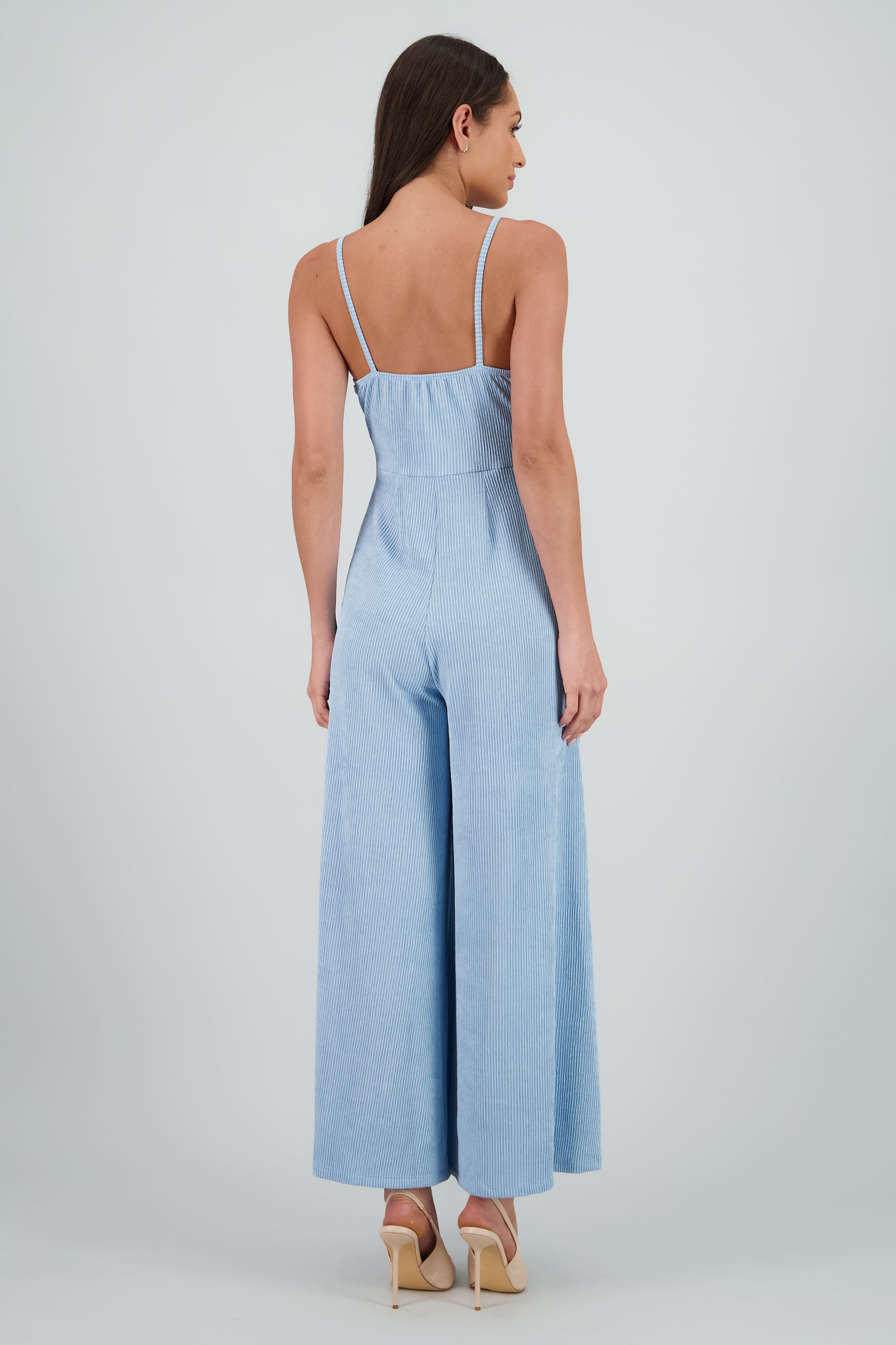 JUmpsuit tirantes wide leg textura AZUL PASTEL