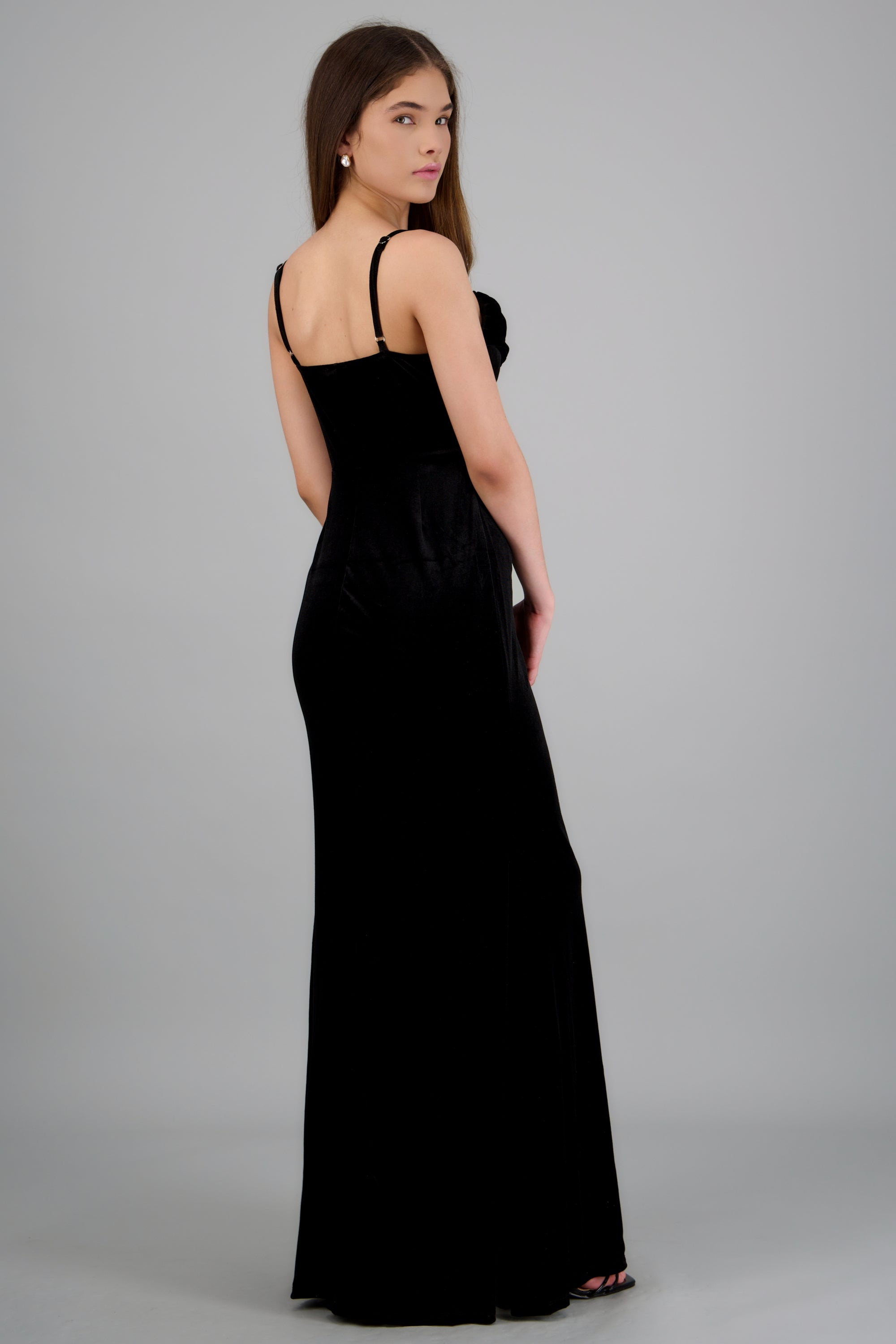 Vestido escote drapeado velvet NEGRO