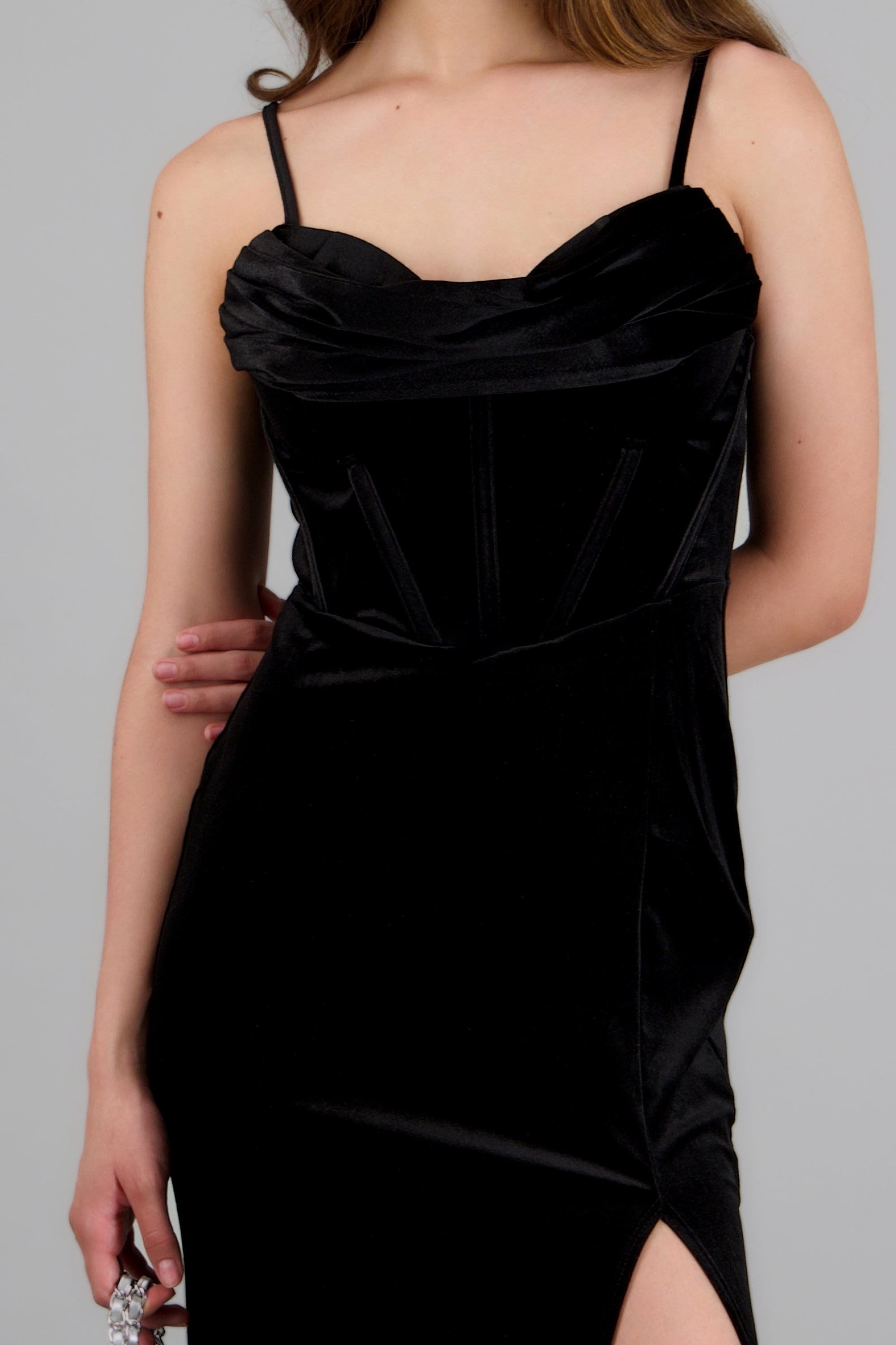 Vestido escote drapeado velvet NEGRO