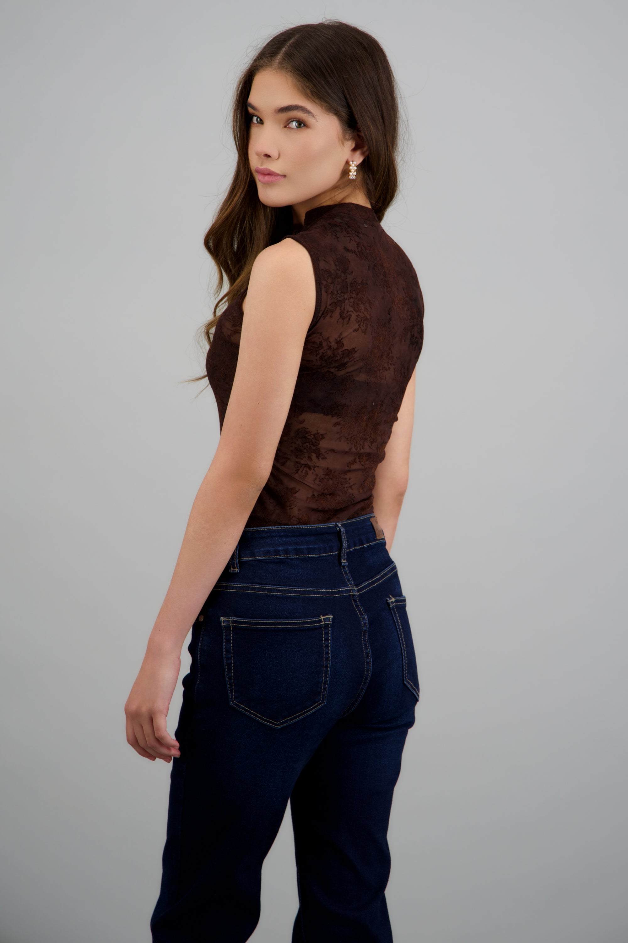 Blusa estilo chino mesh flock CHOCOLATE
